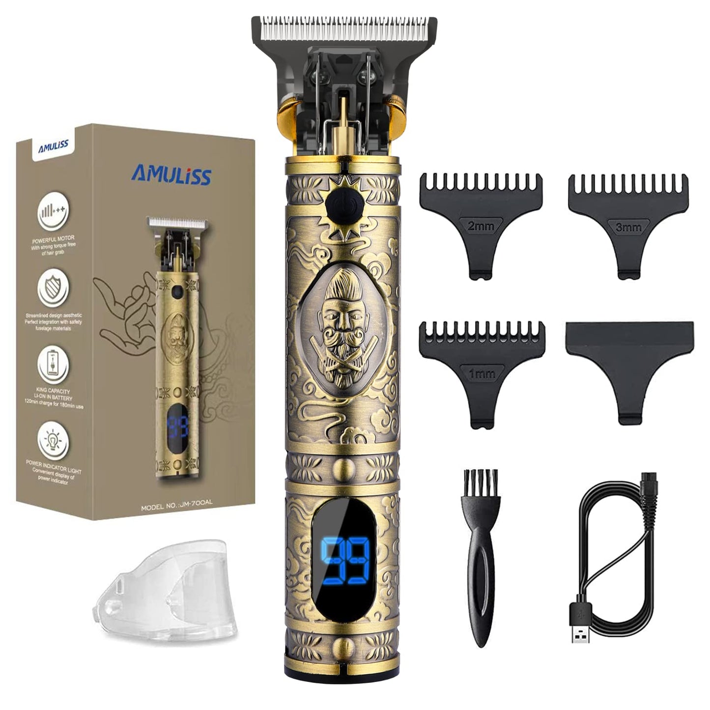 AMULISS Professional Mens Hair Clippers Zero Gapped Cordless Hair Trimmer Professional Haircut & Grooming Kit for Men Rechargeable LED Display