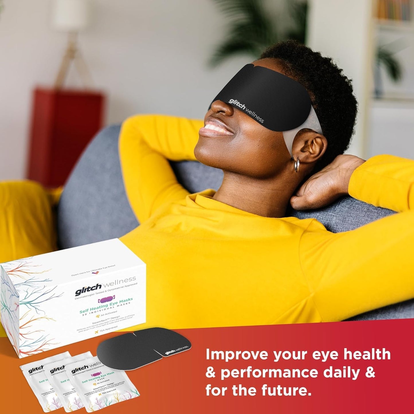 Glitch Wellness Steamtech Self Heated Eye Masks for Dry Eyes - 30 Eye Warm Compress for Fatigue and Dryness - Steam Eye Mask for Dry Eyes, Dry Eye Relief Product, 30 Disposable Eye Mask Heated.