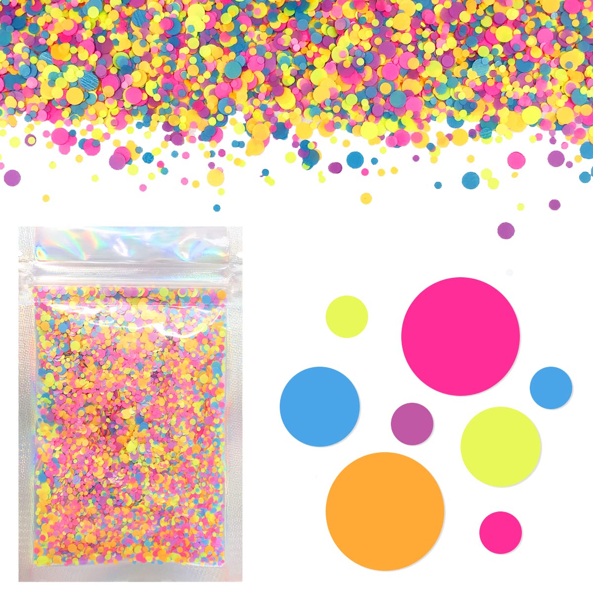 Rainbow Circles Face & Body Glitter - Chunky Glitter - UV Avtivated - Uses Include: Festival Rave Makeup Face Body Nails Resin Arts & Crafts, Resin, Tumblers, Bath Bombs - Multi-Size Circle Shape