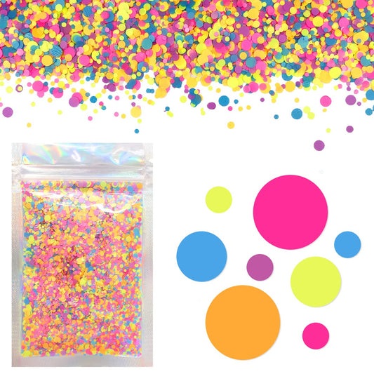 Rainbow Circles Face & Body Glitter - Chunky Glitter - UV Avtivated - Uses Include: Festival Rave Makeup Face Body Nails Resin Arts & Crafts, Resin, Tumblers, Bath Bombs - Multi-Size Circle Shape