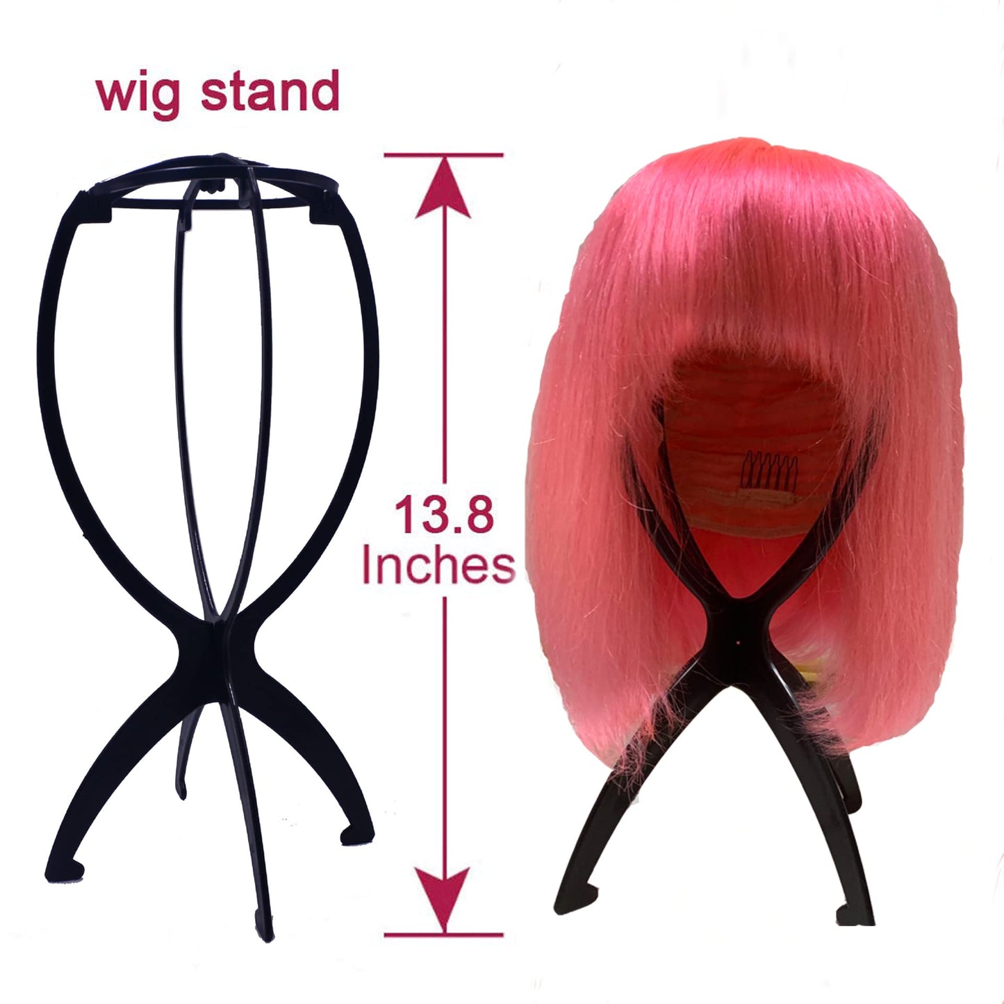 Suttie 2PCS Wig Stand Portable Wig Stand Collapsible Wig Holder Durable Wig Display Tool Travel Wig Stand for All Wigs (Black)