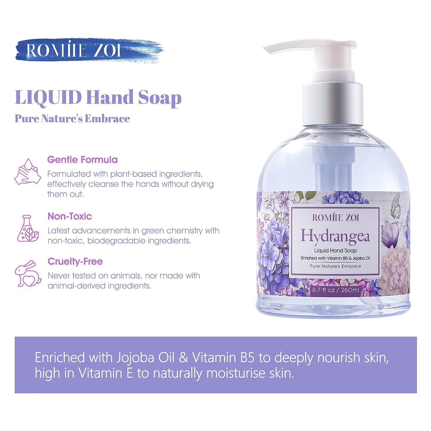 ROMIIE ZOI Liquid Hand Soap with Gift Box - Hydrangea - 260ml/ 8.7 fl.oz