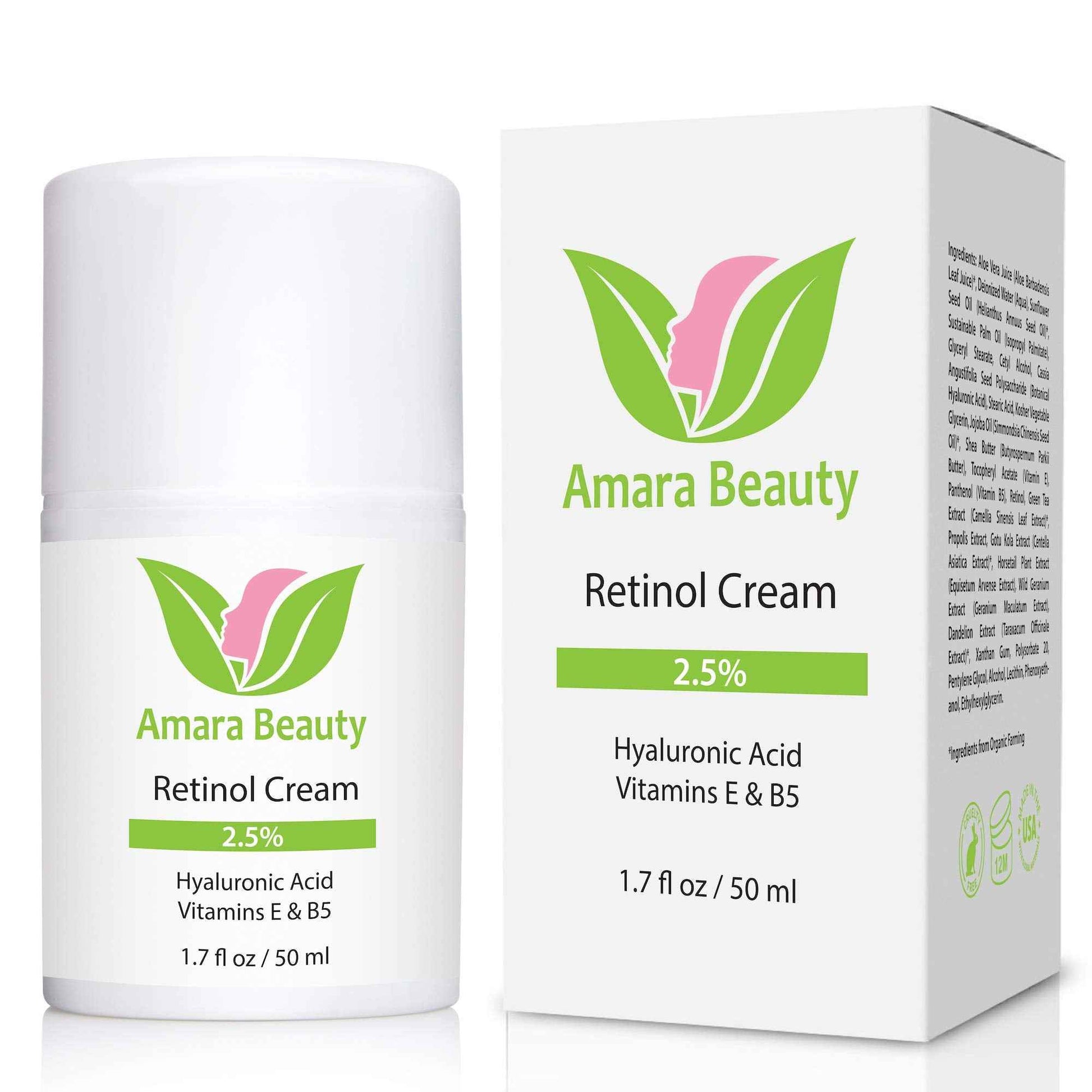 Retinol Cream for Face 2.5% with Hyaluronic Acid & Vitamins E & B5, 1.7 fl. oz. (Pack of 2)