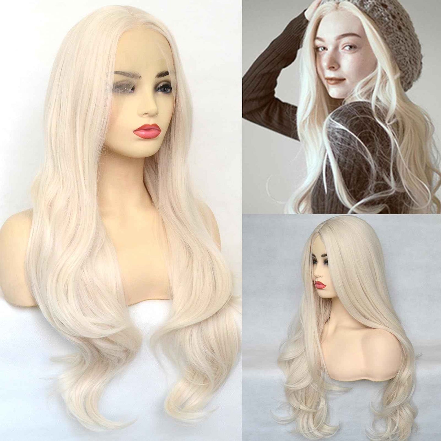 BLUPLE Platinum Blonde 13x3.5 Lace Front Wig Long Natural Wavy 60# Blonde Heat Resistant Synthetic Hair Replacement Full Wigs Middle Part for Women 22 Inch