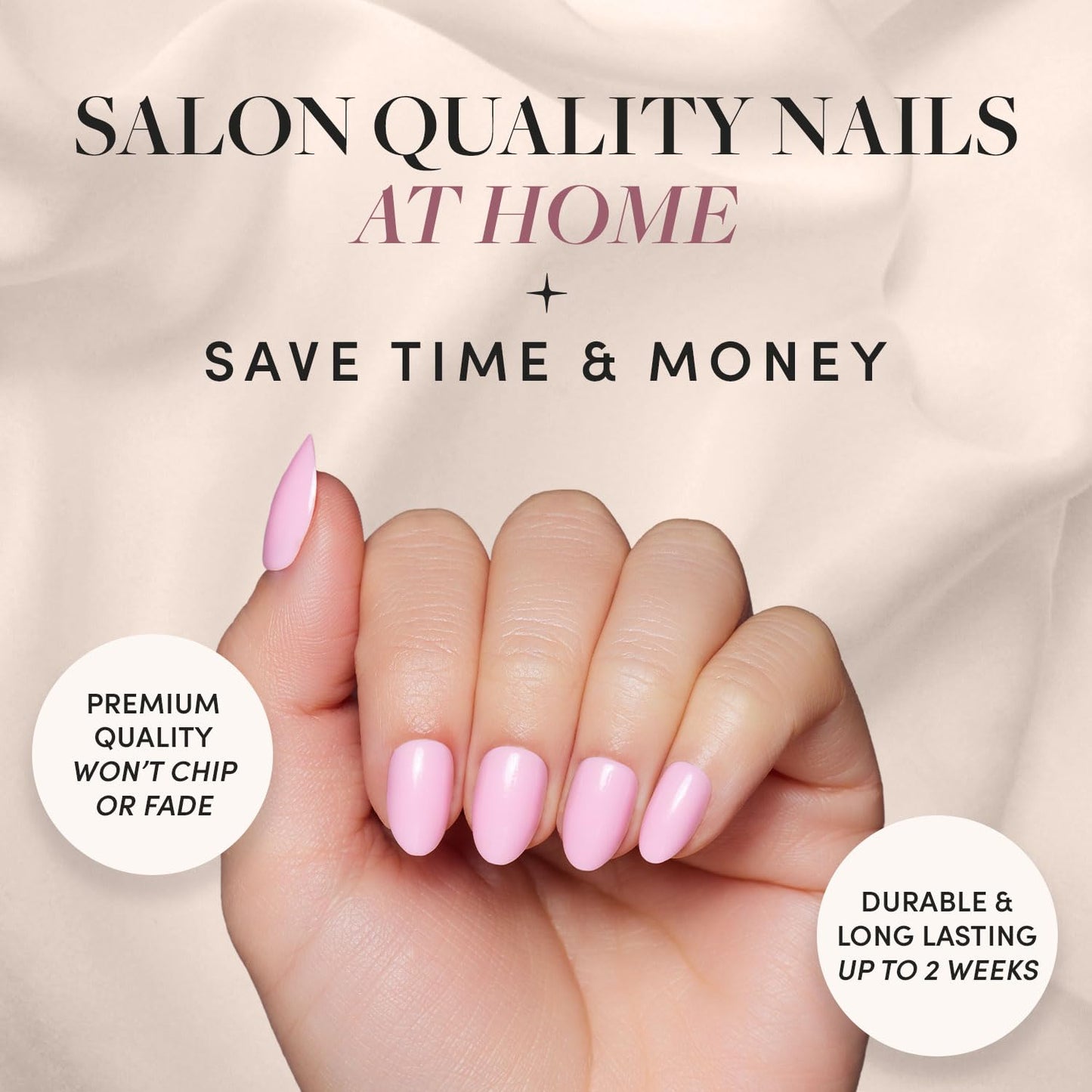 Glamnetic Press On Nails - Think Pink | Solid Opaque Light Pastel Pink Short Oval Nails, Reusable | 15 Sizes - 30 Nail Kit