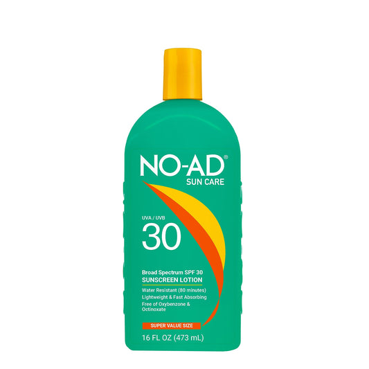 NO-AD SPF 30 Sunscreen Lotion | Broad Spectrum UVA/UVB Protection Water Resistant | Octinoxate & Oxybenzone Free with moisturizing Vitamin E and Aloe 16oz