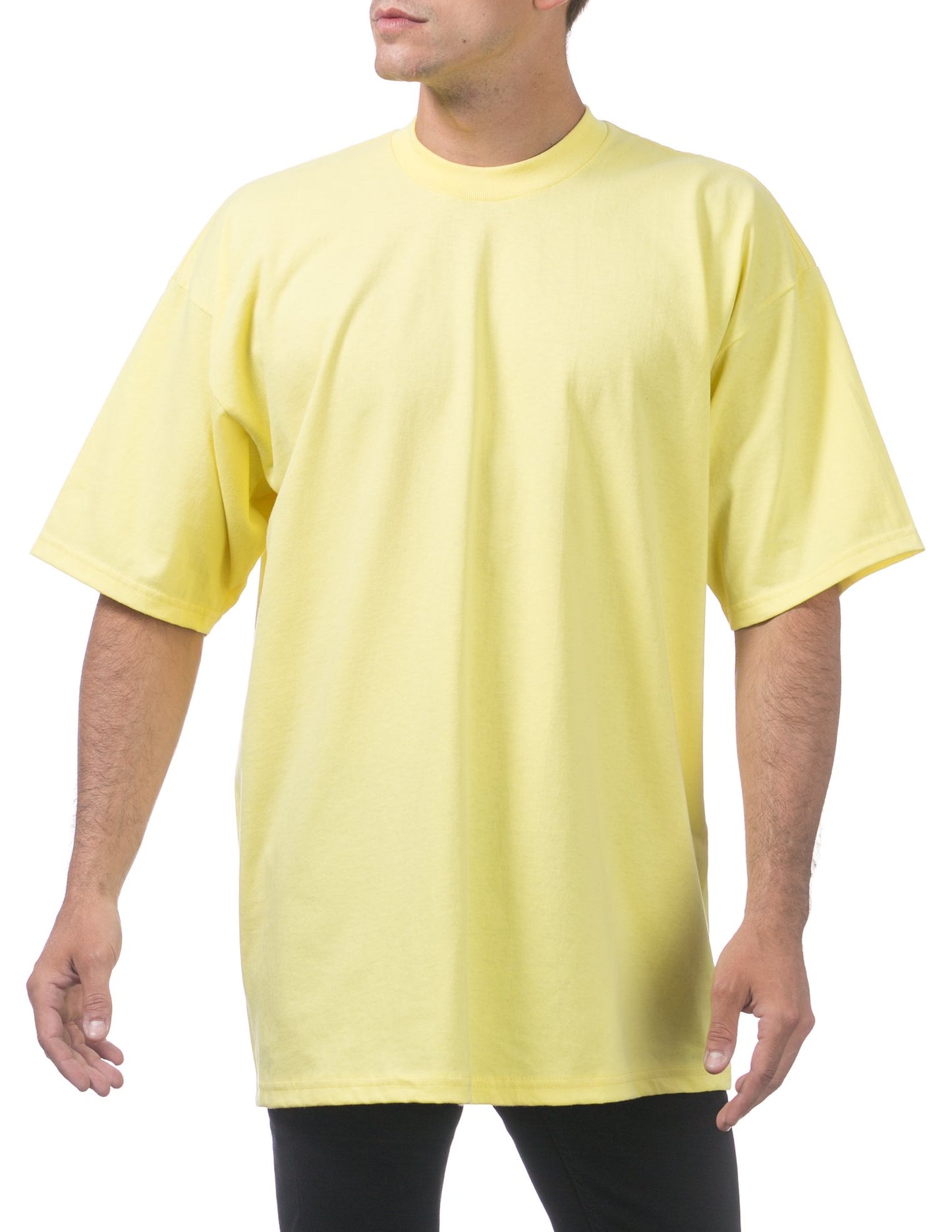 Pro Club Men's Heavyweight Cotton Short Sleeve Crew Neck T-Shirt, Yellow, Small