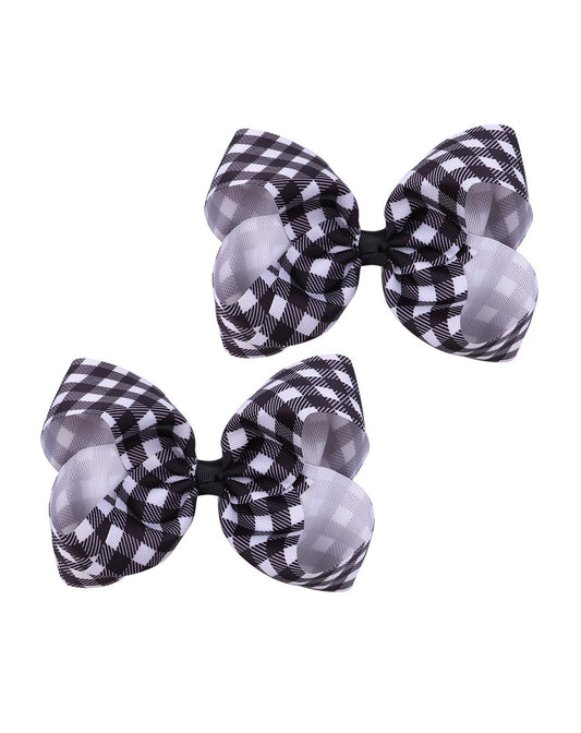 Checkered Plaid Hair Bow Clip Checkered Hair Barrettes Clips Buffalo Plaid Hair Bow Pin BBG71 (C4-Black White)