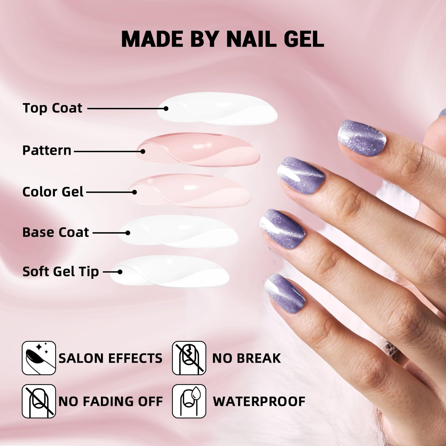 Wooyas Cat Eye Press on Nails Short, Purple Cat Eye Nails Square, Handmade Gel Fake Nails Made by Soft Gel, Glossy Lightweight Natural Magnetic Glue on Nails, 24 Pcs Nails Kit for Women Girls