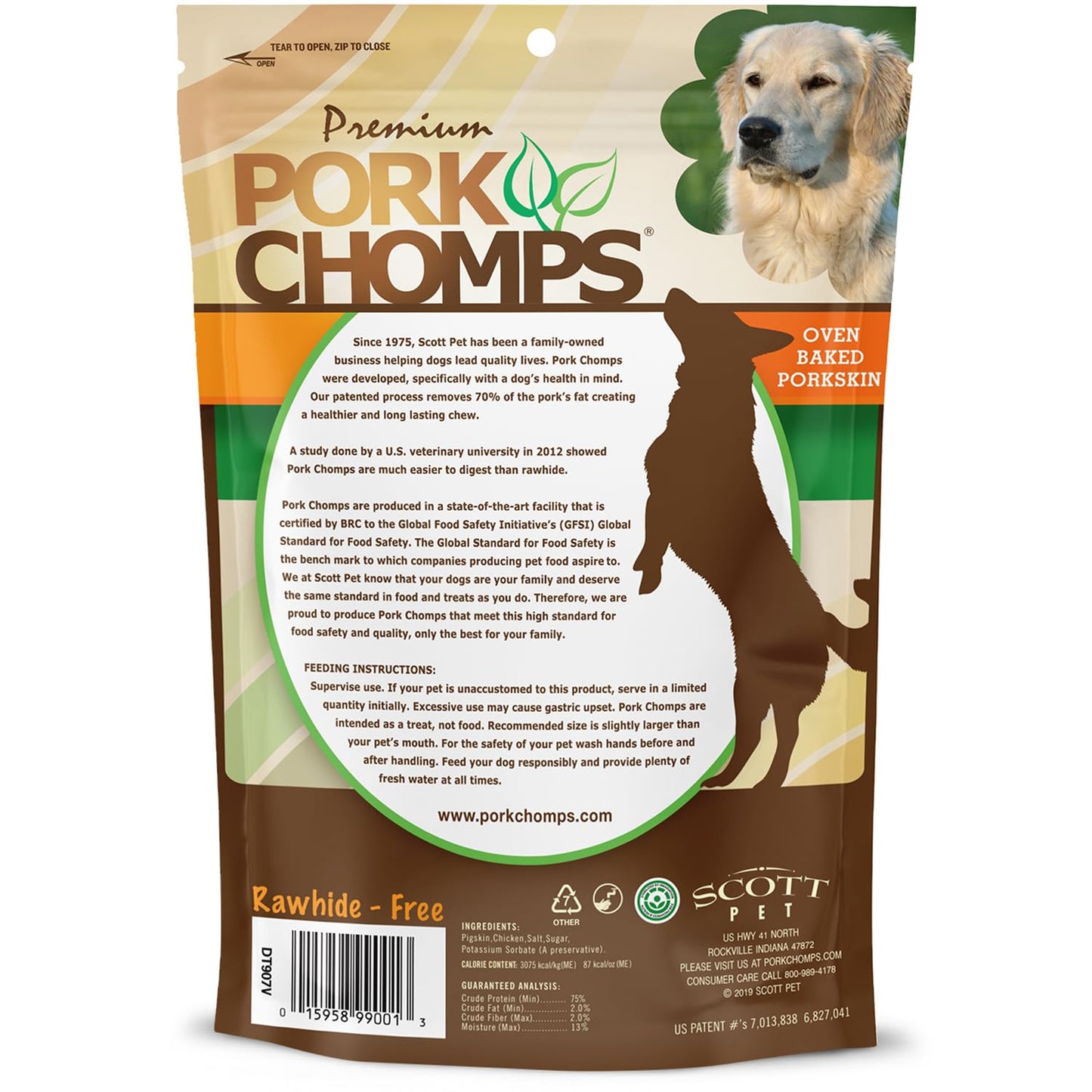 Pork Chomps Baked Pork Skin Dog Chews, 6-inch Twists, Real Chicken Wrap, 4 Count