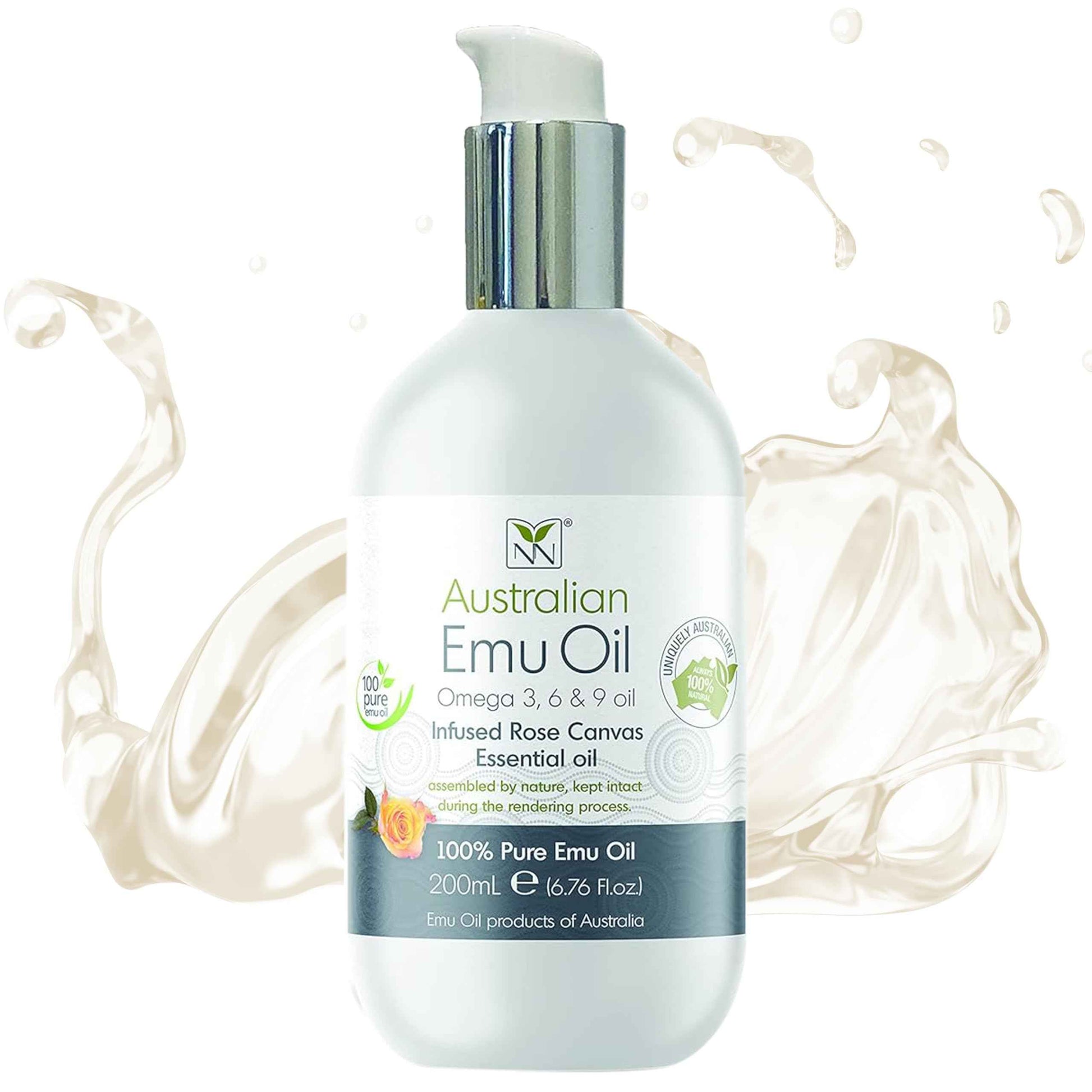 Y Not Natural Emu Oil Pure Skin Moisturizer - Nail, Body, Face, Scalp & Hair Moisturizer with Omega 3, 6, 9, Vitamins, & Minerals - Australian Emu Oil for Skincare 200mL, Rose Canvas