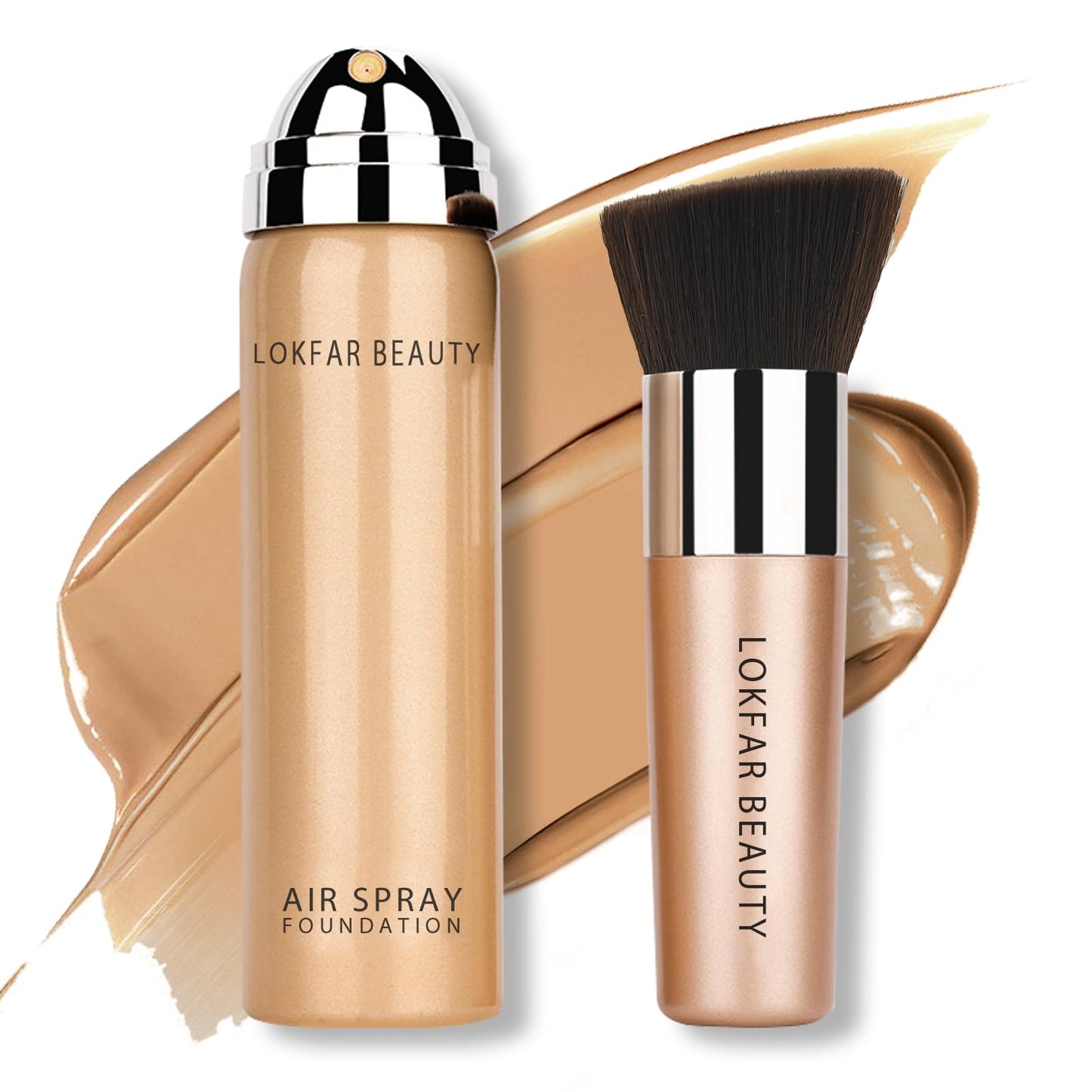 LOKFAR AirBrush Foundation Spray, Silky Mist Foundation Spray Makeup Set with Brush, Full Coverage Foundation for Smooth Radiant Finish, Formula Breathable Lightweight Hydrating | #05 Sand