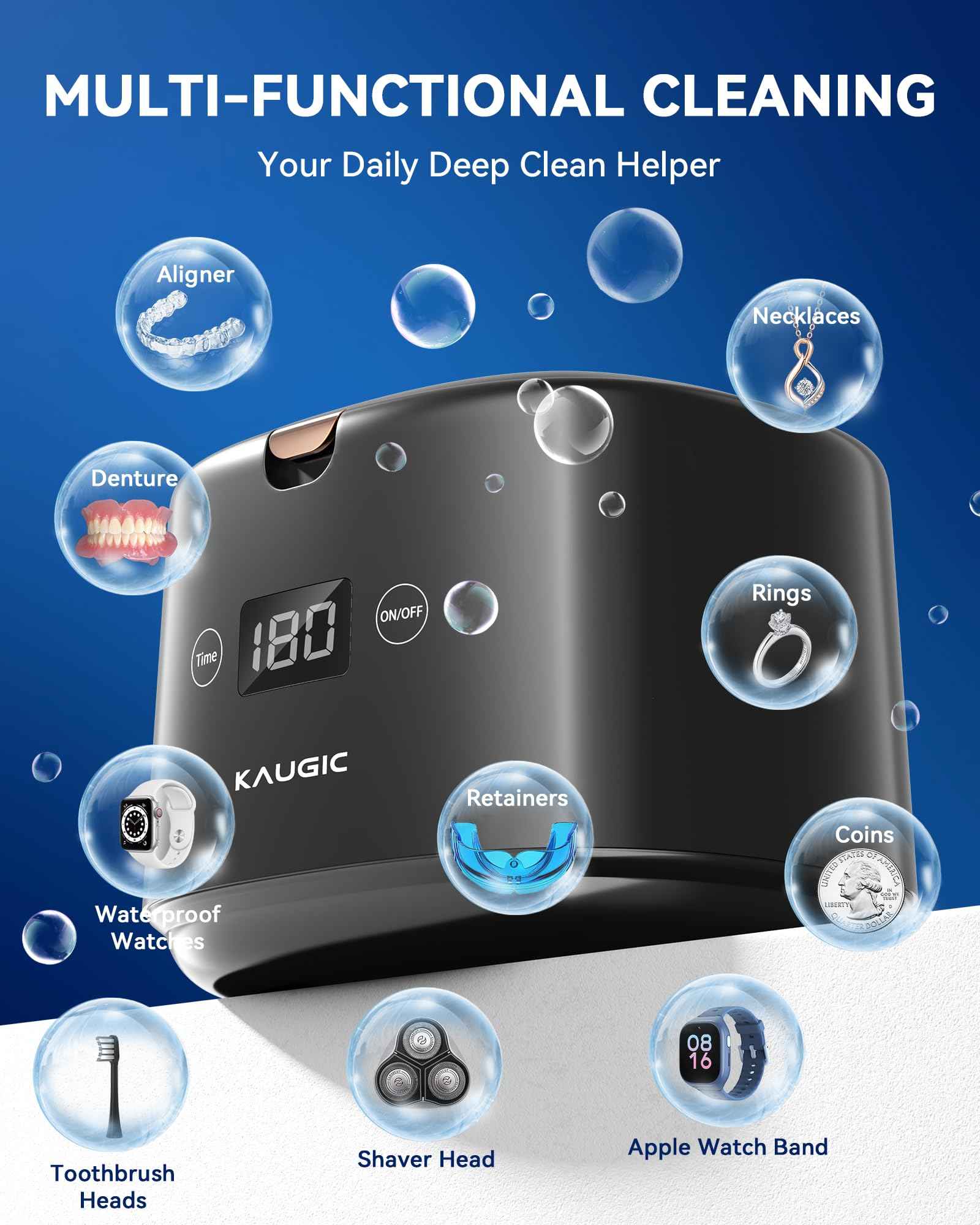 Ultrasonic Retainer Cleaner with Upgraded MCU, 30W/45kHz, 230ML Portable Ultrasonic Cleaner for Retainers, Mouth Guards, Dentures, Invisalign, Jewelry -Black