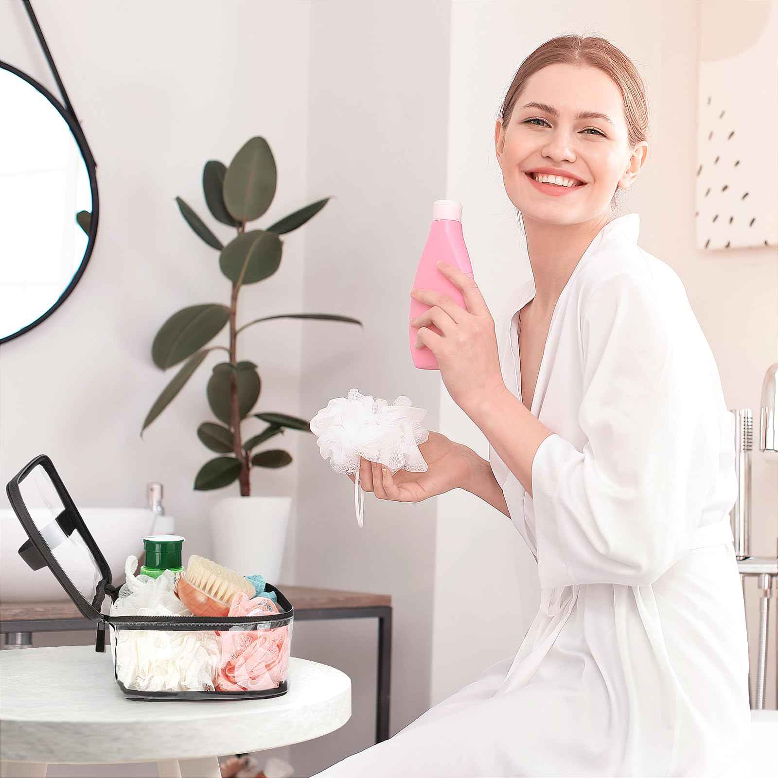 HAOGUAGUA 2 Pieces Clear Makeup Bags Cosmetic Toiletry Bags for Traveling, Waterproof Travel Transparent TSA APPROVED Carry On Airport Airline Compliant Bag (2 PIECES BLACK)