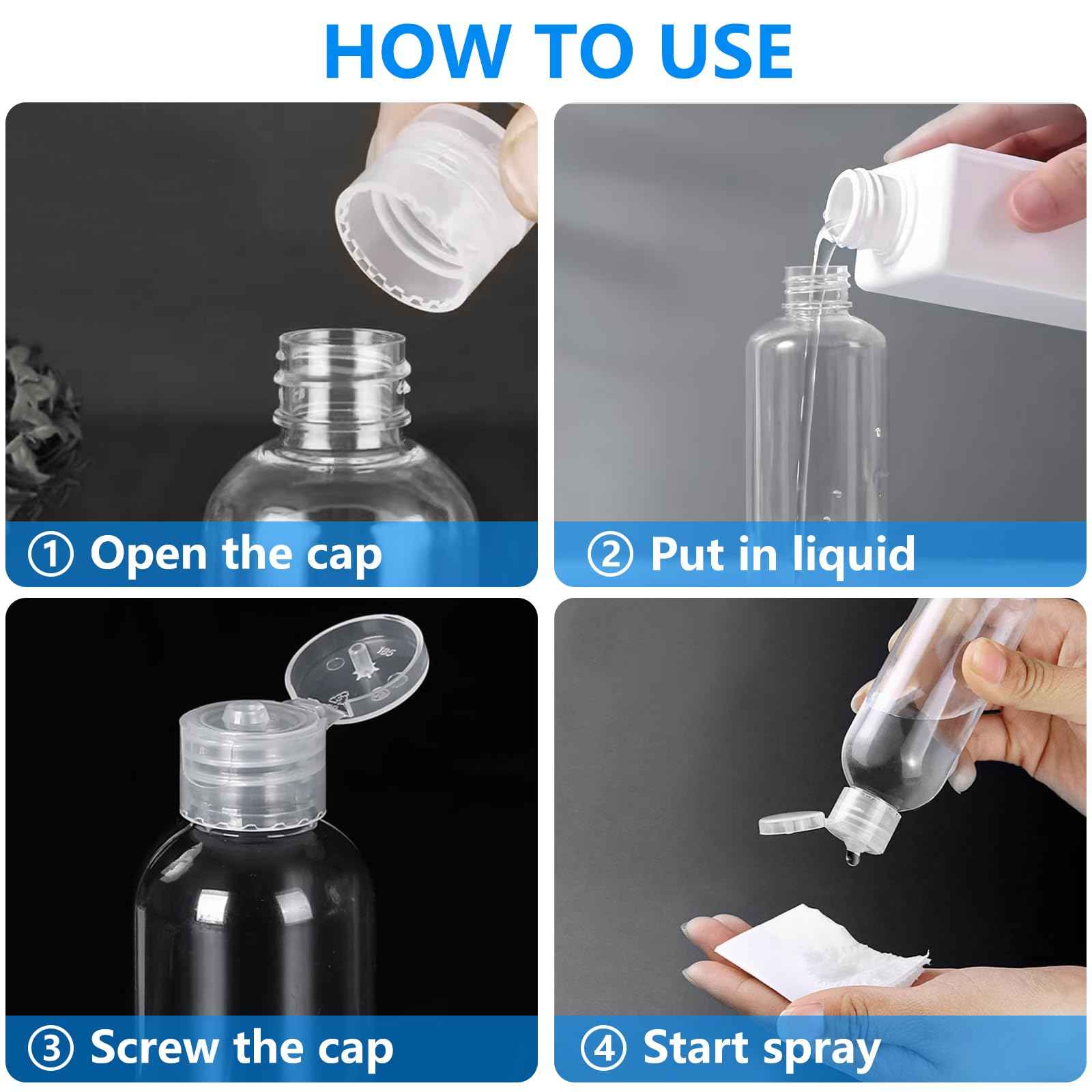 DTDNZKN 4 Pack 3.4 Oz (100ml) TSA Approved Travel Bottles for Toiletries, Leak Proof Plastic Travel Essentials Accessories with Labels