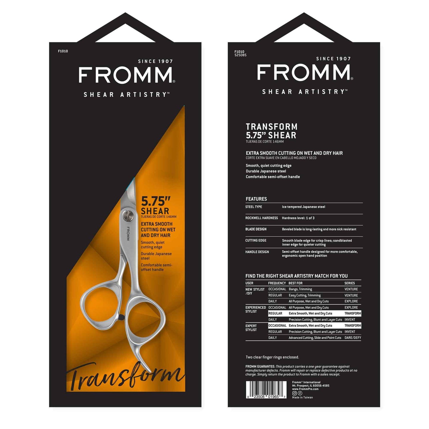 Fromm Transform 5.75" Extra Smooth Hair Cutting Shears for Wet and Dry Hair, Polished Silver Japanese Steel Scissors with Beveled Blade