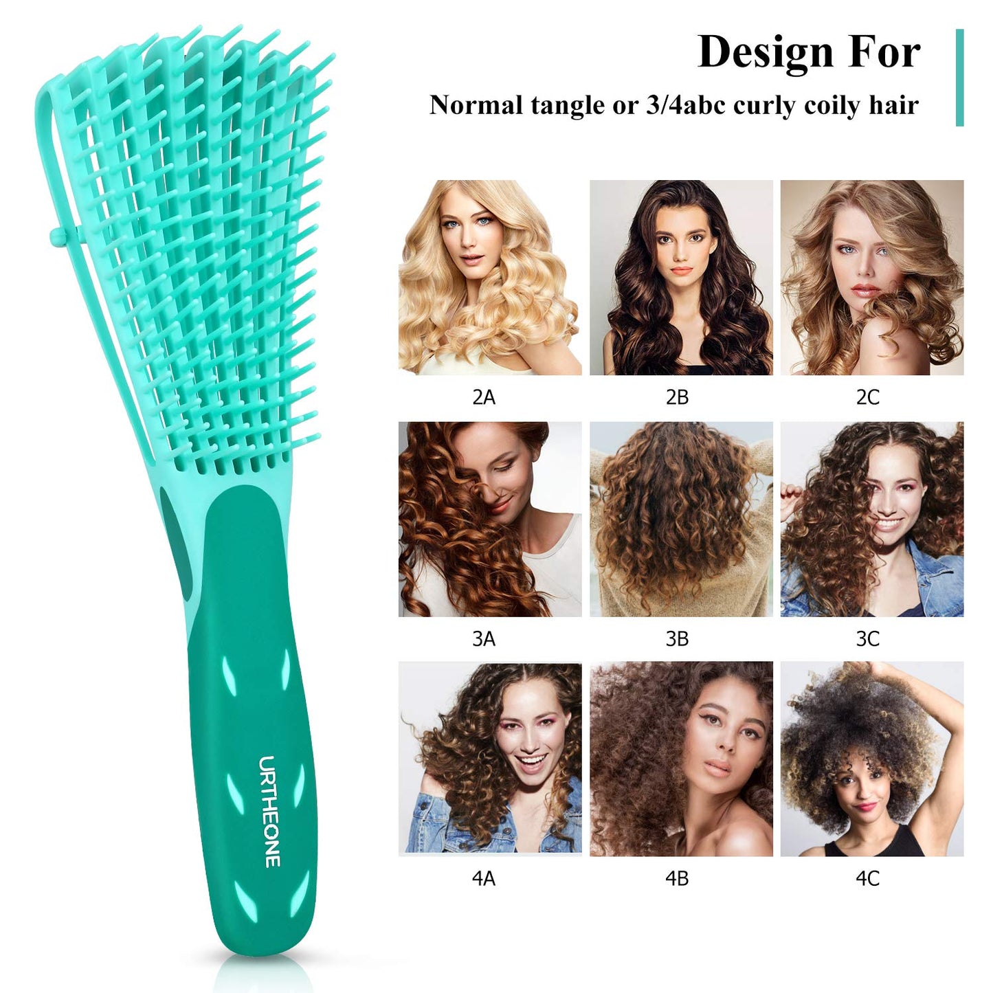 Detangling Hair Brush,Hair Detangler Brush and Wide Tooth Comb Set for Black Natural Curly Wet Dry Thick Straight Long Hair, Afro American Type 3a-4c, Comfortable Grip,Easy to Clean, Durable