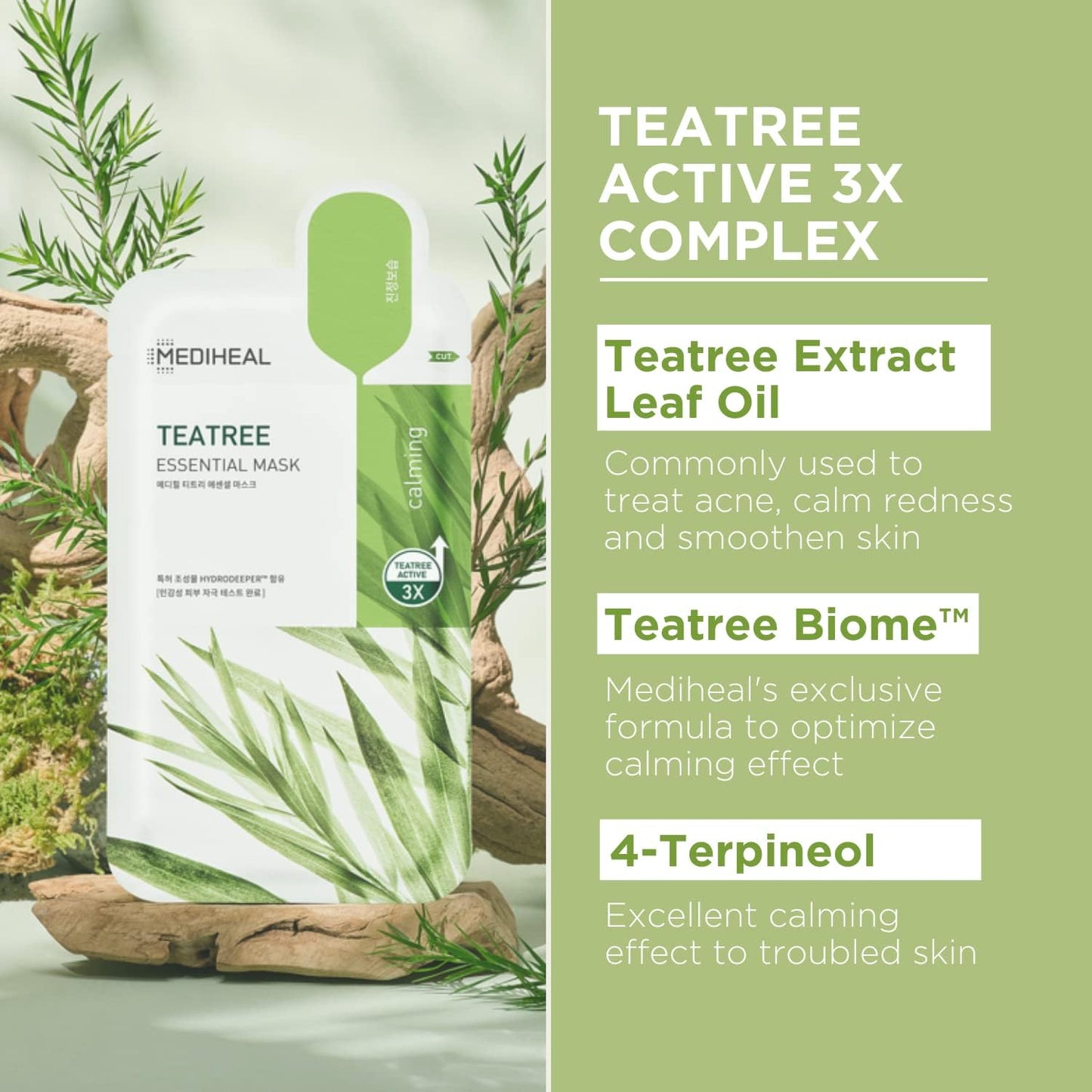 Mediheal Official Best Korean Sheet Mask - Tea Tree Essential Face Mask 20 Sheets Skin Soothing Treat Blemishes Sebum Control For All Skin Types Value Sets Acne Prone