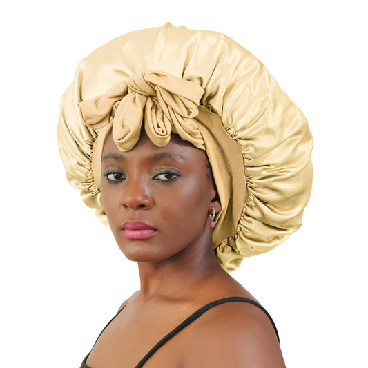 IPEIPBO Large Satin Silk Bonnet for Sleeping Women Double Layer Golden