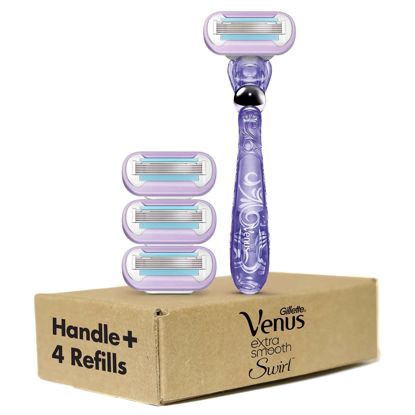 Gillette Venus Deluxe Smooth Swirl Women's Razor Handle + 4 Blade Refills, Flexible Handle and Pivoting Head, Holiday Gifts for Women
