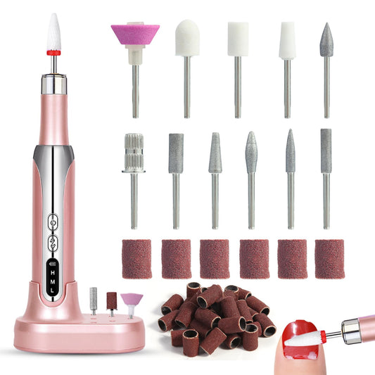 Electric Nail Drill,Cordless Nail Drill,Electric Nail File,Rechargeable Portable Nail Drill.Nail Drill Professional Set: for Manicure Pedicure and Acrylic Nails Gel Polishing Removing.(Rose Gold)