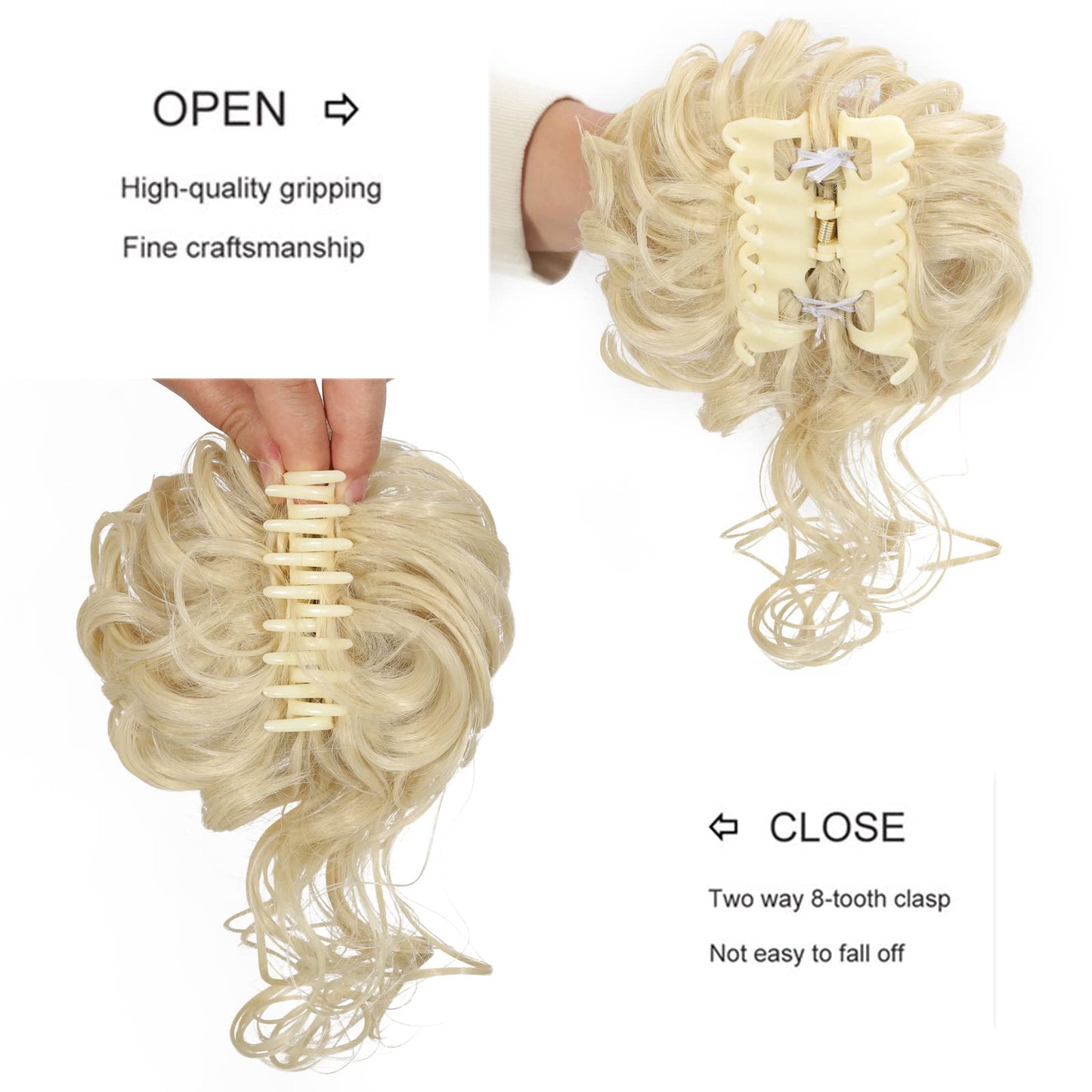 SDZNYQT Claw Messy Bun Hair Pieces Clip Wavy Curly Hair Chignon Clip in Hairpieces Tousled Updo Donut Hair Bun Synthetic Fake Hair Ponytail for Women Girls Bleach Blonde