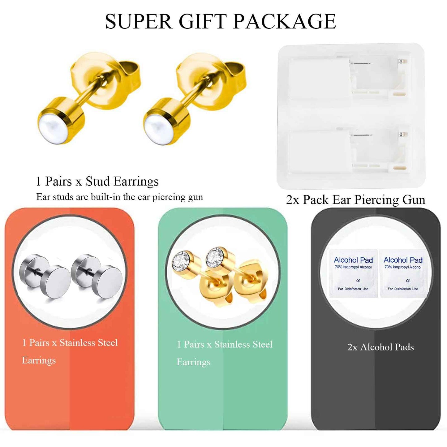 Orglace Ear Piercing Kit,Self Ear Piercing Gun Tools at Home,Stainless Steel Piercing Earrings Jewelry Stud Earrings for Men Women (233#-Gold)