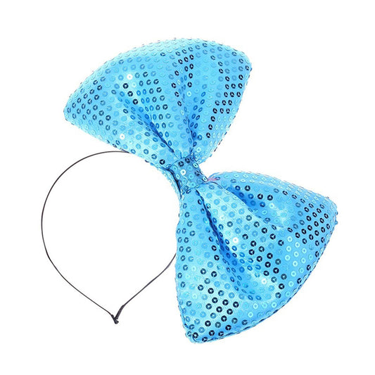 Xansema Women Large Bow Headband, Cute Big Bowknot Hairband Girls Sequins Headwear for Halloween Birthday Party Cosplay (A-Sequins Blue, one size)