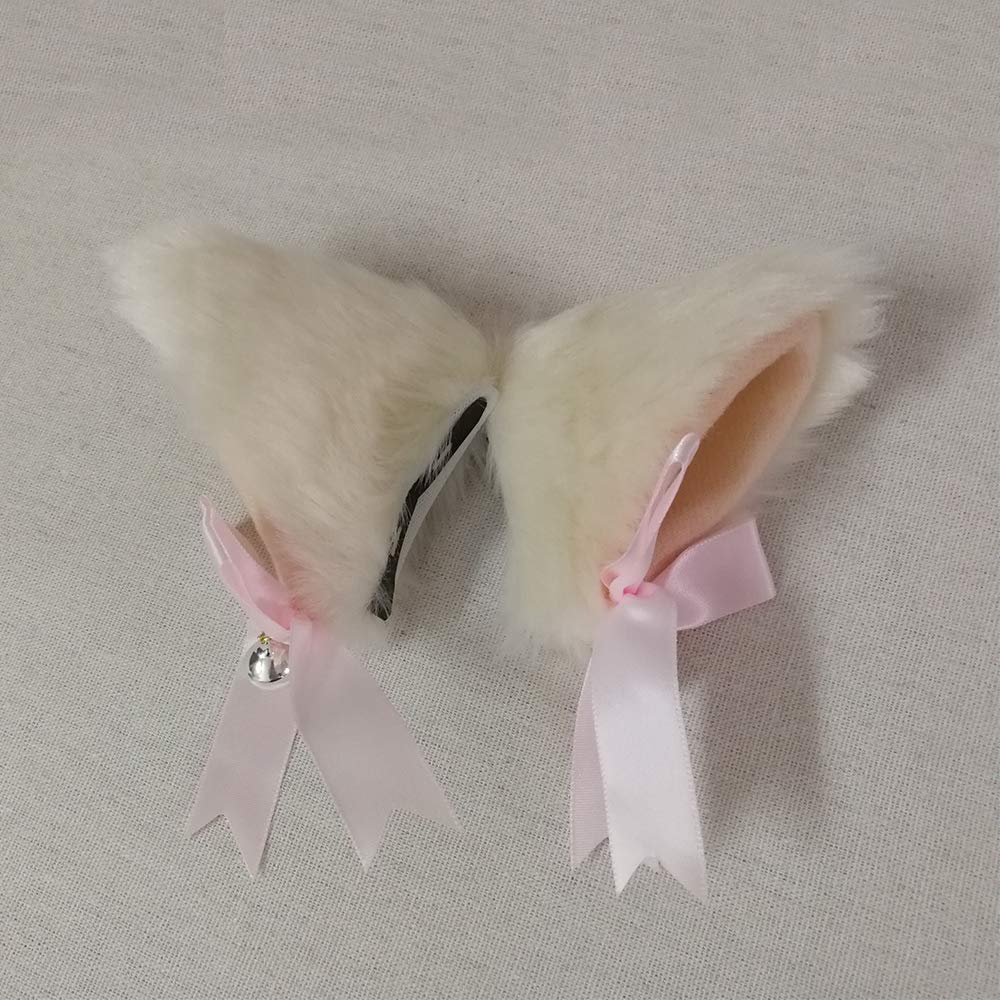 Sheicon Cat Ears with Bell Furry Neko Ears Headband Hair Clip Headwear Anime Cosplay For Halloween Costume Color Beige