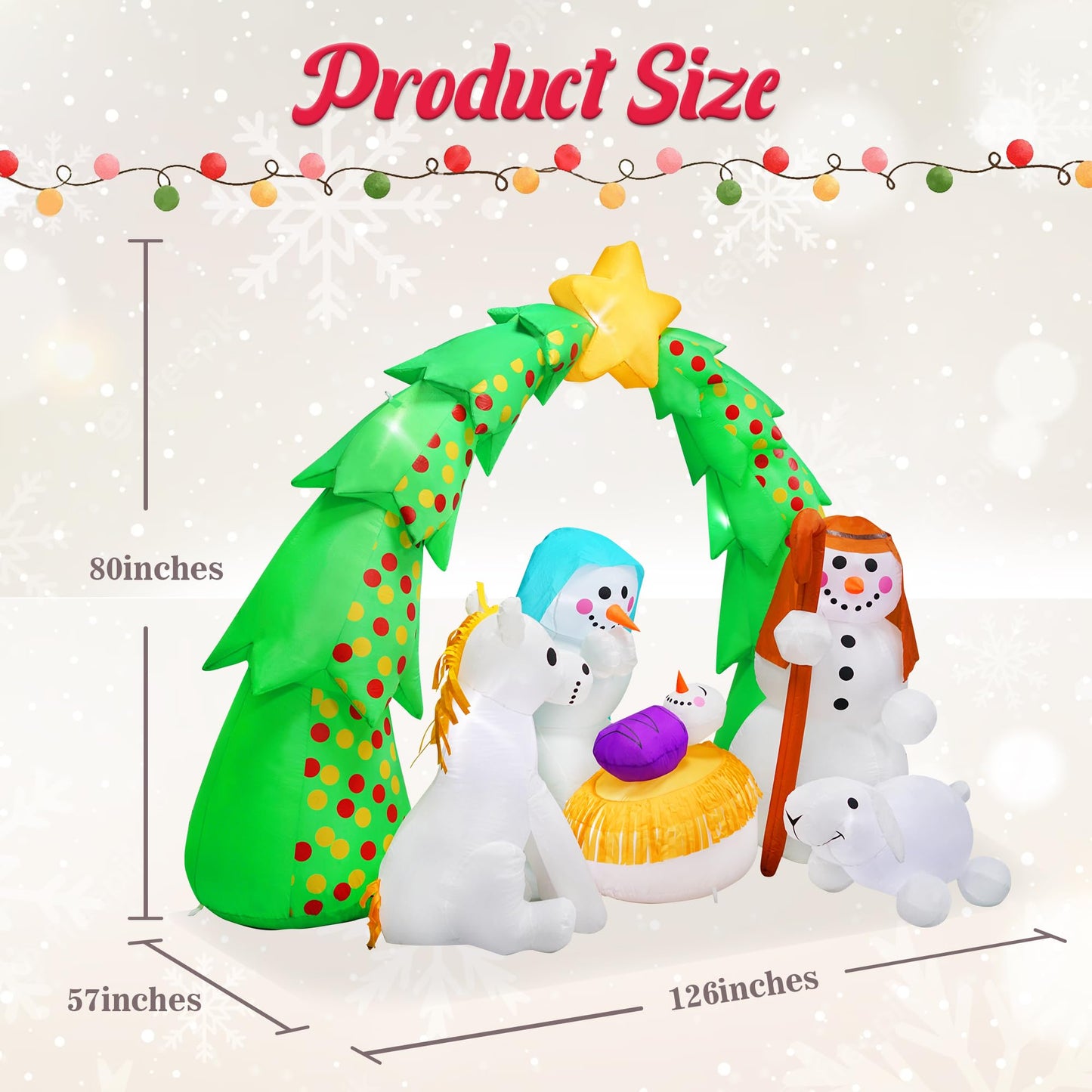 10Ft Length Christmas Inflatable Nativity Scene Decoration Tree Arch Xmas Snowman Cosplay Nativity Scene with LED Lights for Home Lawn Yard Indoor Outdoor Decorations