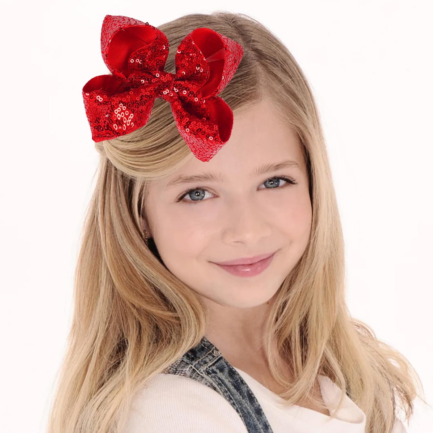 2 Handmade Sequin Large Bows Alligator Hair Clips & Barrettes for Women, Teens, and Kids (Red, 6 Inch)