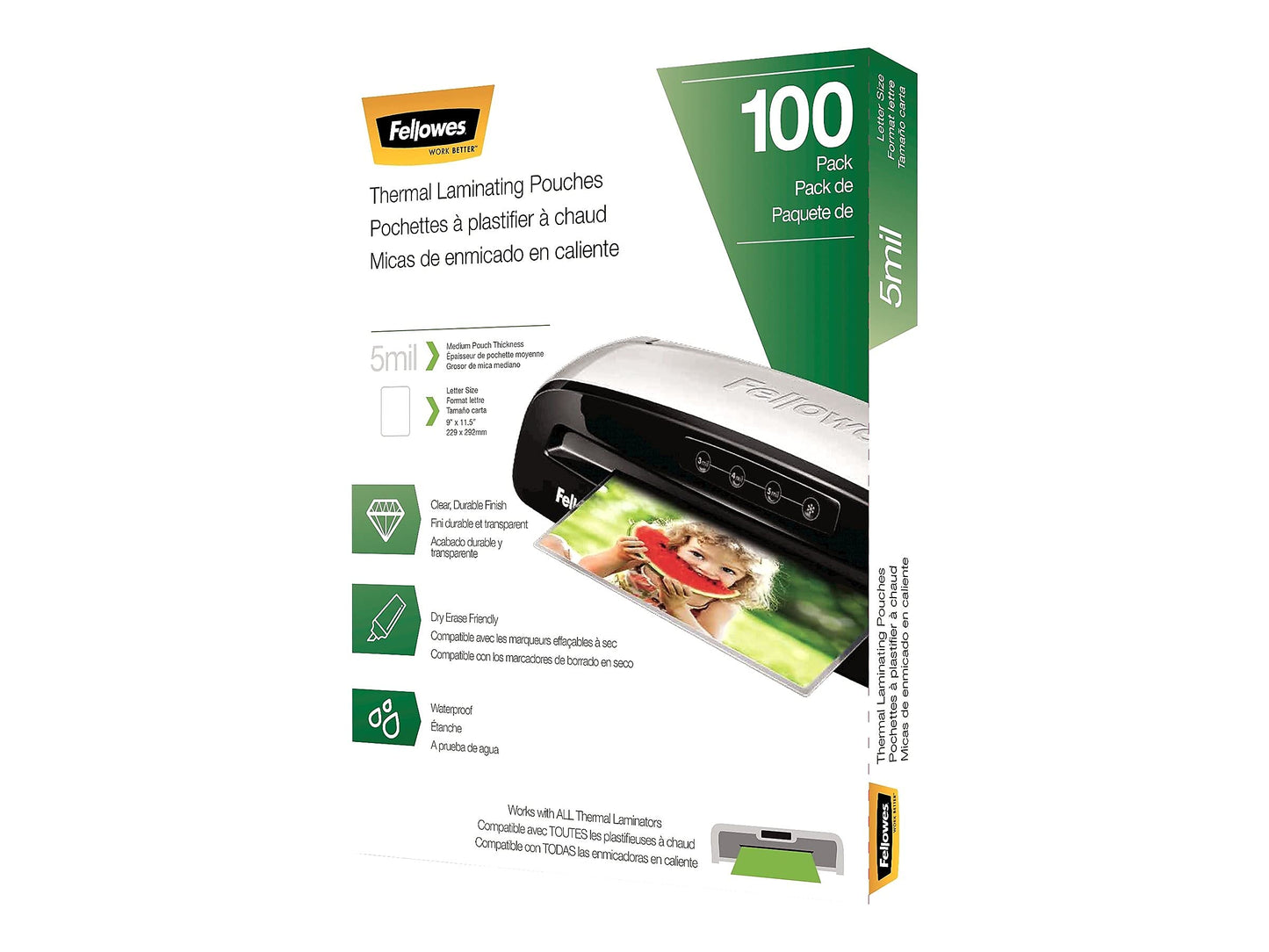 Fellowes Thermal Laminating Pouches, 5mil Letter Size Sheets, 9 x 11.5, 100 Pack, Clear (5743501)