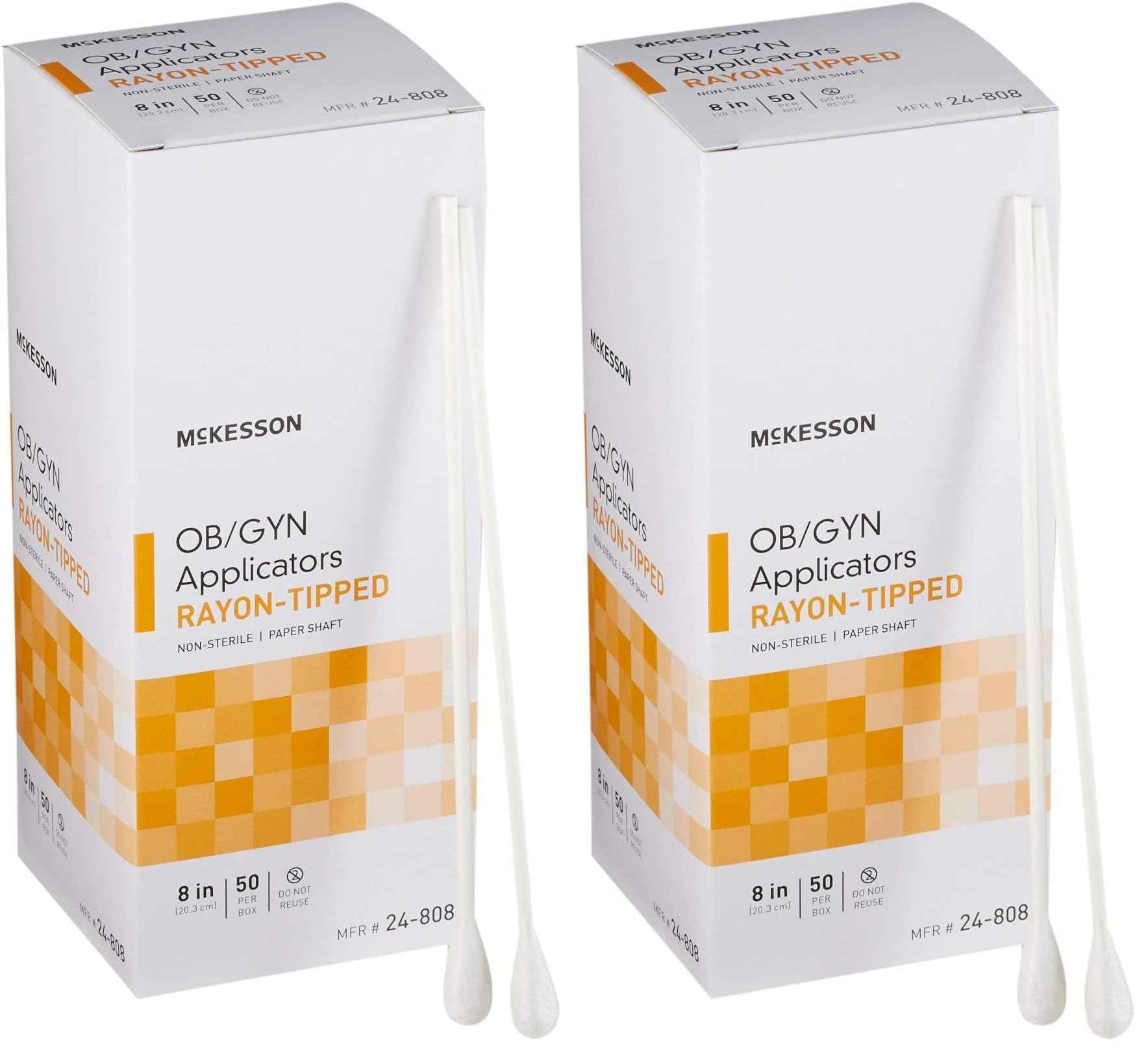 McKesson OB/GYN Applicators Rayon Tipped, Non-Sterile, 8 in, 50 Count, 2 Pack