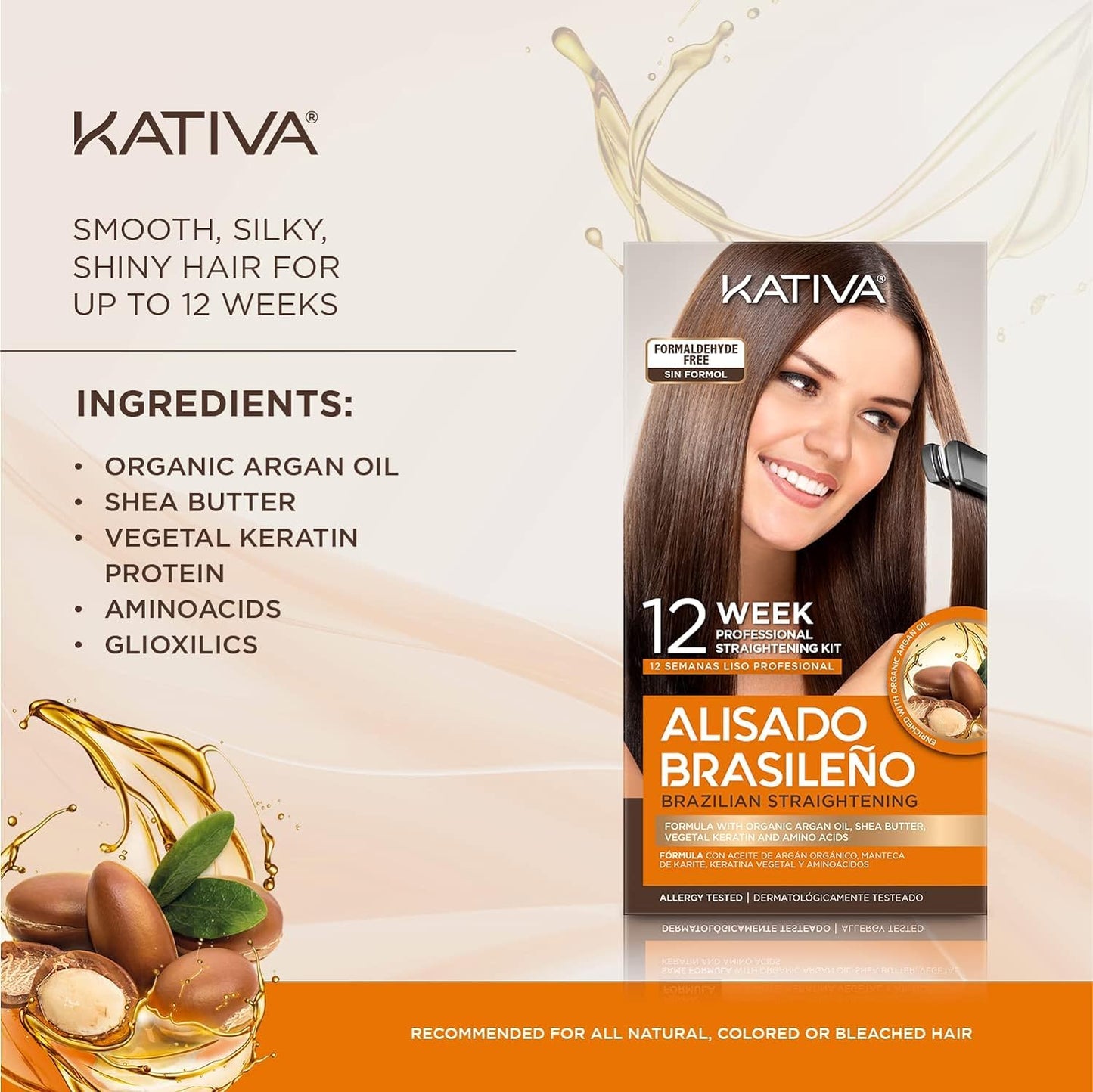 Brazilian Keratin Premium hair straightening treatment at home with Hyaluronic Acid and Premium Serum | Kit keratina para alisar el pelo | Kativa Keratin Premium