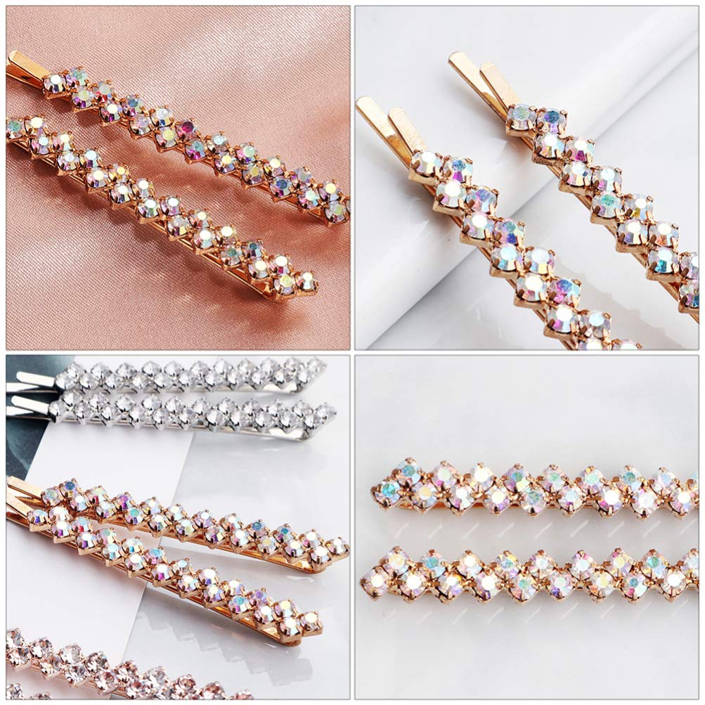 Beaupretty Fashion Hair Clip, 2 Pairs Rhinestone Bobby Pin for Women Ladies Hair Jewelry Accessories, Crystal Metal Hair Clips Diamond Wedding Bridal Hair Accessories