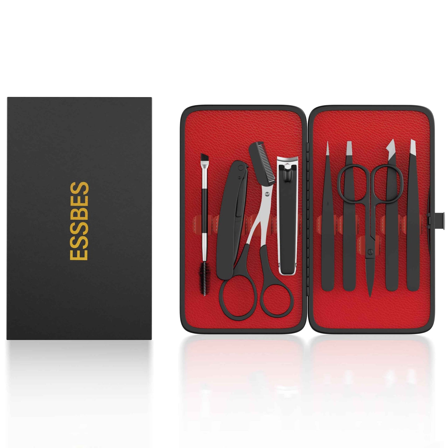 ESSBES Tweezers for Women Facial Hair, 9 in 1 Eyebrow Kit with Tweezers, Eyebrow Trimmer Scissors, Razor, Brush with Leather Travel Case, Hair Plucking Daily Beauty Tools