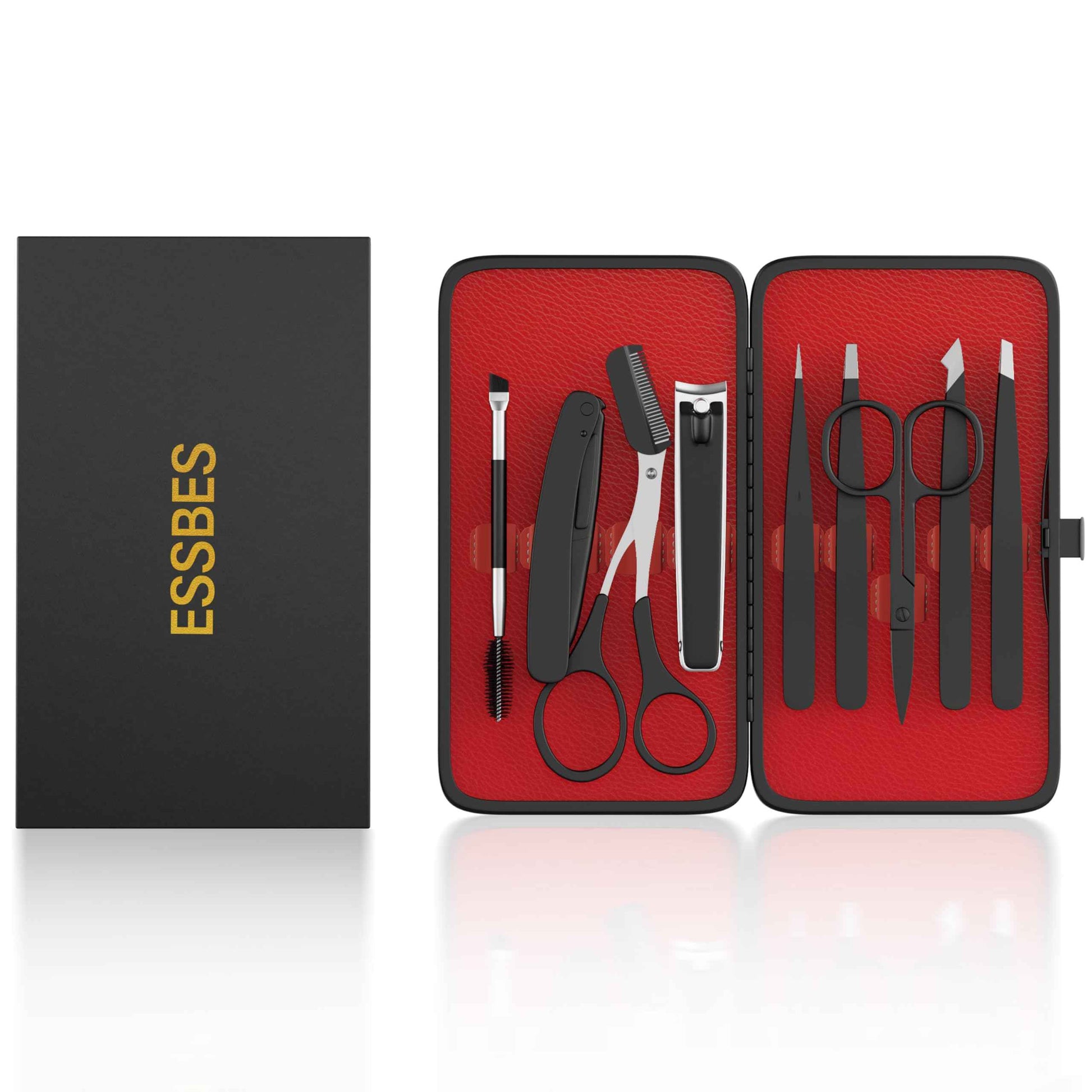 ESSBES Tweezers for Women Facial Hair, 9 in 1 Eyebrow Kit with Tweezers, Eyebrow Trimmer Scissors, Razor, Brush with Leather Travel Case, Hair Plucking Daily Beauty Tools