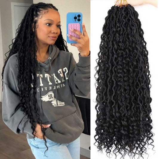 Lickran 24 Inch Goddess Locs Crochet Hair 8 Packs Faux Locs Crochet Hair for Black Women Pre Looped Soft Locs Crochet Braids Hippie Locs With Curly End 1B