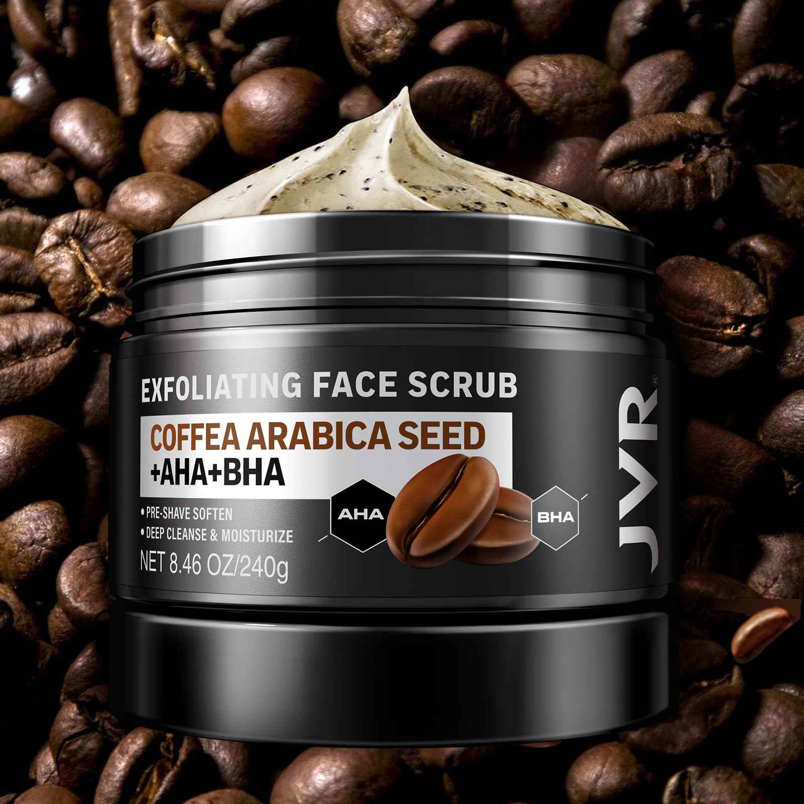 Face Scrub for Men, Facial Scrub for Deep Exfoliating, Cleansing, Removing Blackheads, Ingrown Hairs, Pre-shave Soften, Organic Formulated with Coffee Extract, AHA and BHA Face Exfoliator (8.46 oz)