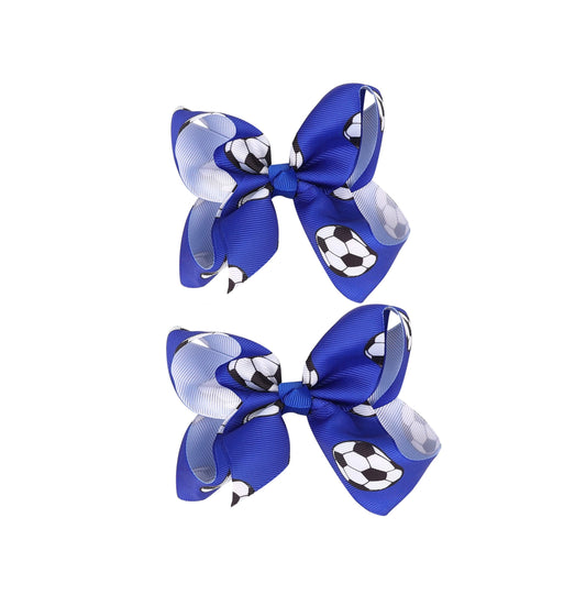 Soccer Ribbon Bow Hair Clips soccer bows Hair Accessories for girls.(FJ27) (Blue B)