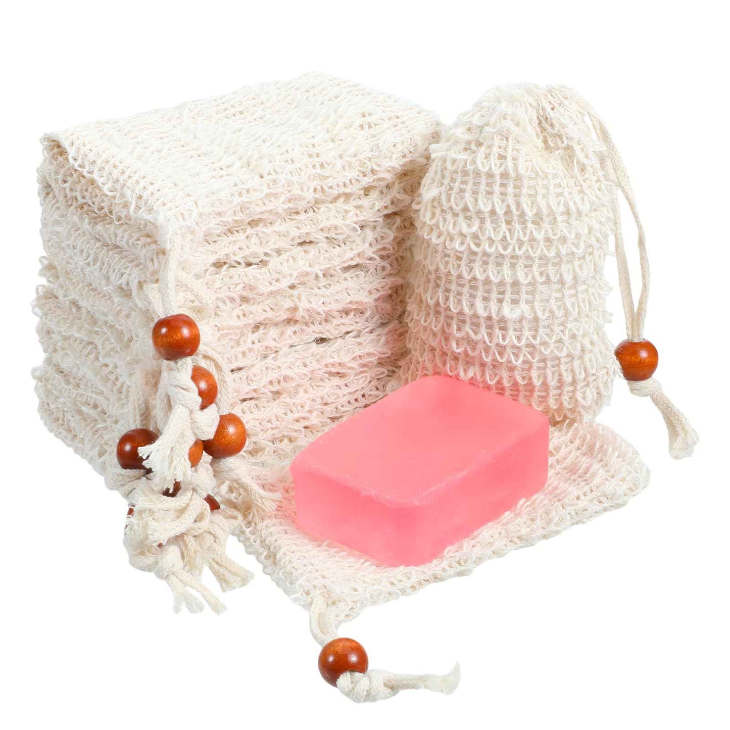 cobee 50 Pcs Soap Saver Bags, Mesh Exfoliating Bar Soap Pouch Sisal Soap Saver Drawstring Soap Holder Plastic-Free for Shower Soap Foaming and Drying