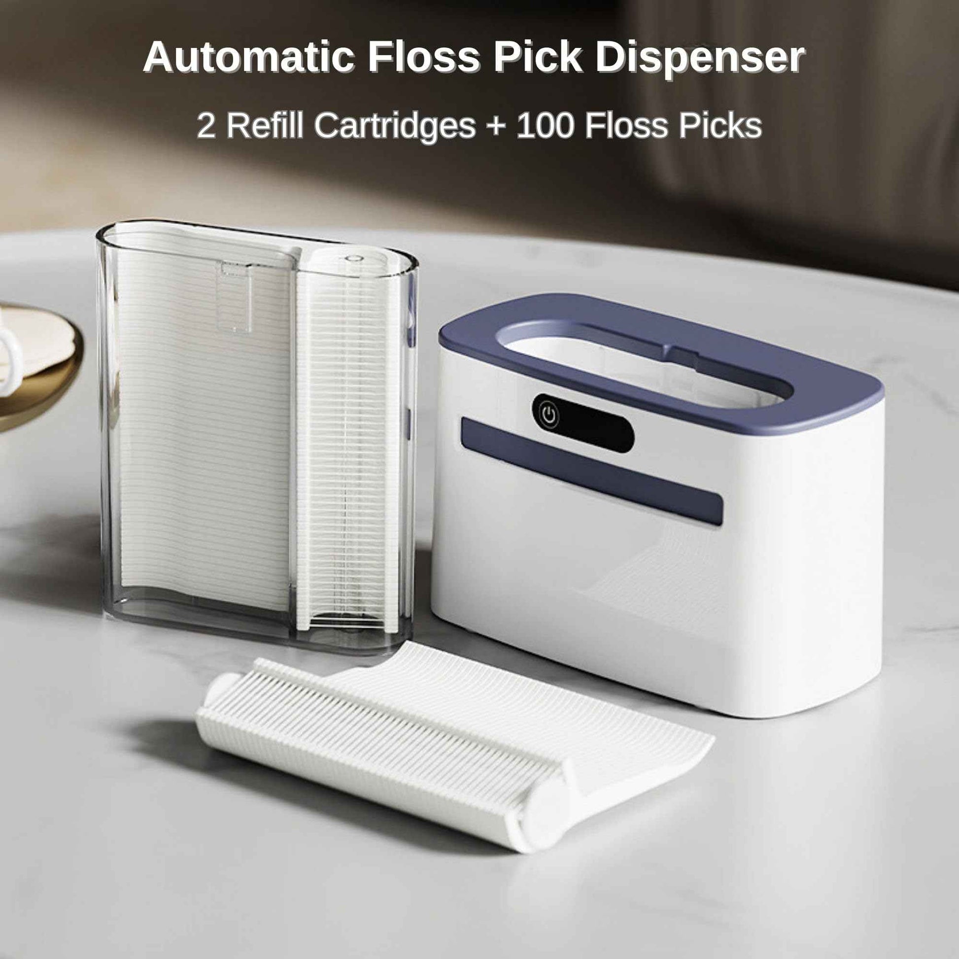 Smart Touchless Floss Pick Dispenser with Sensor - Refillable and Rechargable with 2 Cartridges (100 Picks) - Innovative and Hygienic Floss Pick Holder (Light Gray)