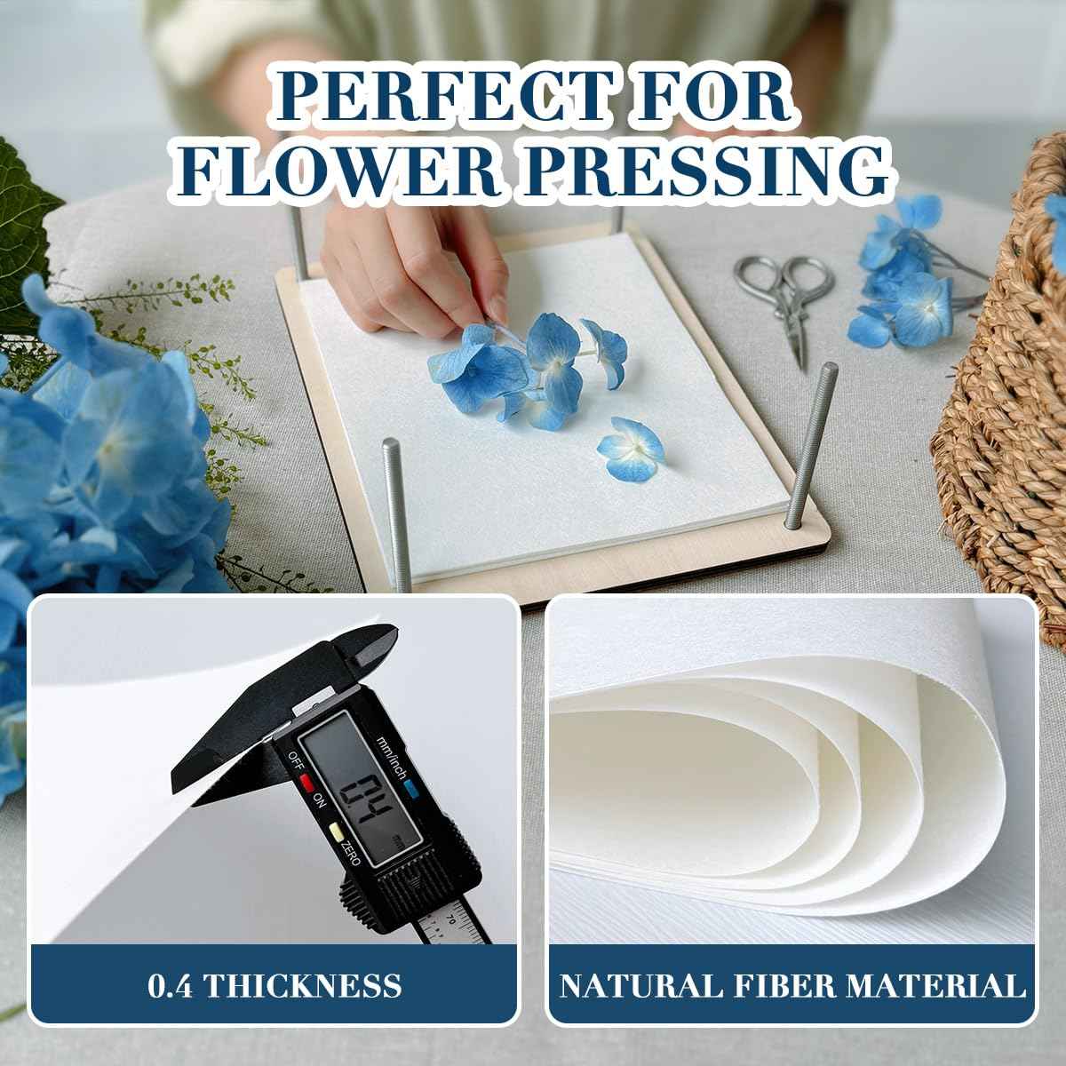 Happinit 20 Sheets A4 Size Blotting Paper for Flower Press, Large Blotter Paper for Flower Press, Herbarium Paper Craft, Flower Press Paper, Working with Flower Pressing Kit for Adults (20), 20 white