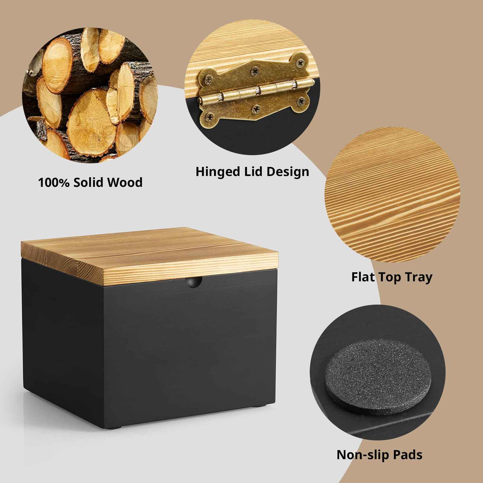 CMLKLZD Disposable Face Towel Holder, Wooden Box Compatible with Clean Towels XL(NOT Included), Black Container for Cleansing Facial Dry Wipes, Face Towelettes Bathroom Counter Storage