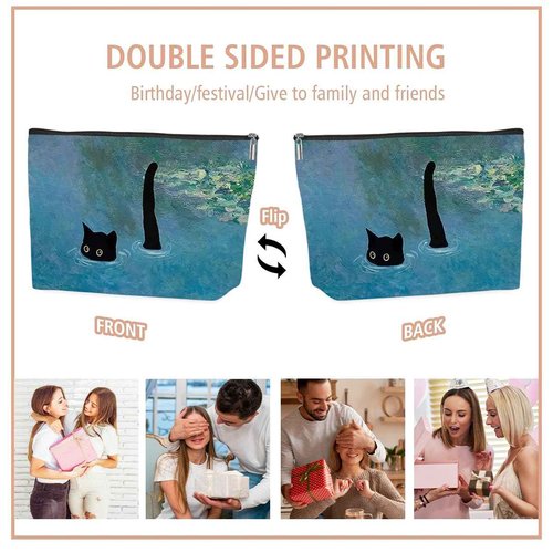 FTIRPW Funny Cat Makeup Bags for Women - Cute Black Cat Themed Gifts for Girls - Funny Travel Cosmetic Bag Zipper Pouch for Daughter Sister Bestie