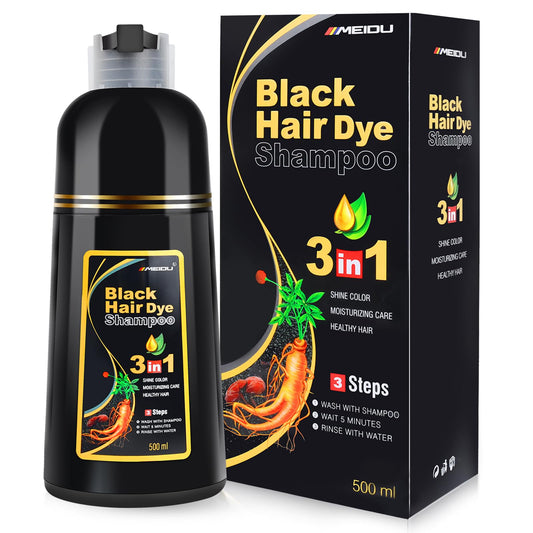BOJICA MEIDU Black Hair Dye Shampoo 3 in 1 for Gray Hair, Hair Color Shampoo for Women and Men, Instant Shampoo Hair dye-100% Grey Hair Coverage (16.9 Fl oz)