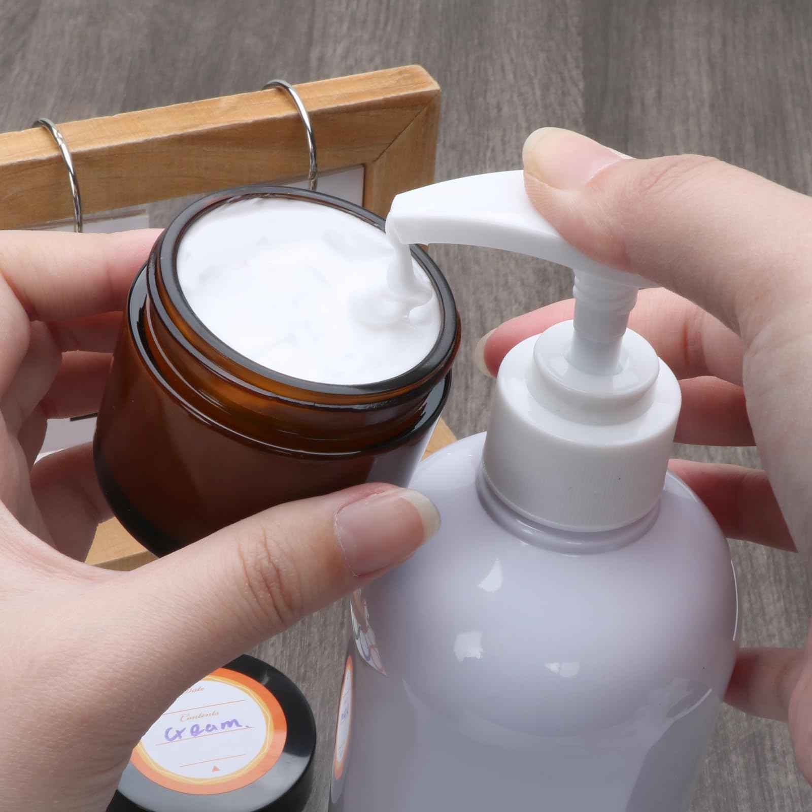 2oz Small Travel Containers with Black Lids,48 Pack Amber Glass Jars with Mini Disposable Spatula for Toiletries，Travel Storage，Makeup Beauty Products, Lotions, Powders and Ointments