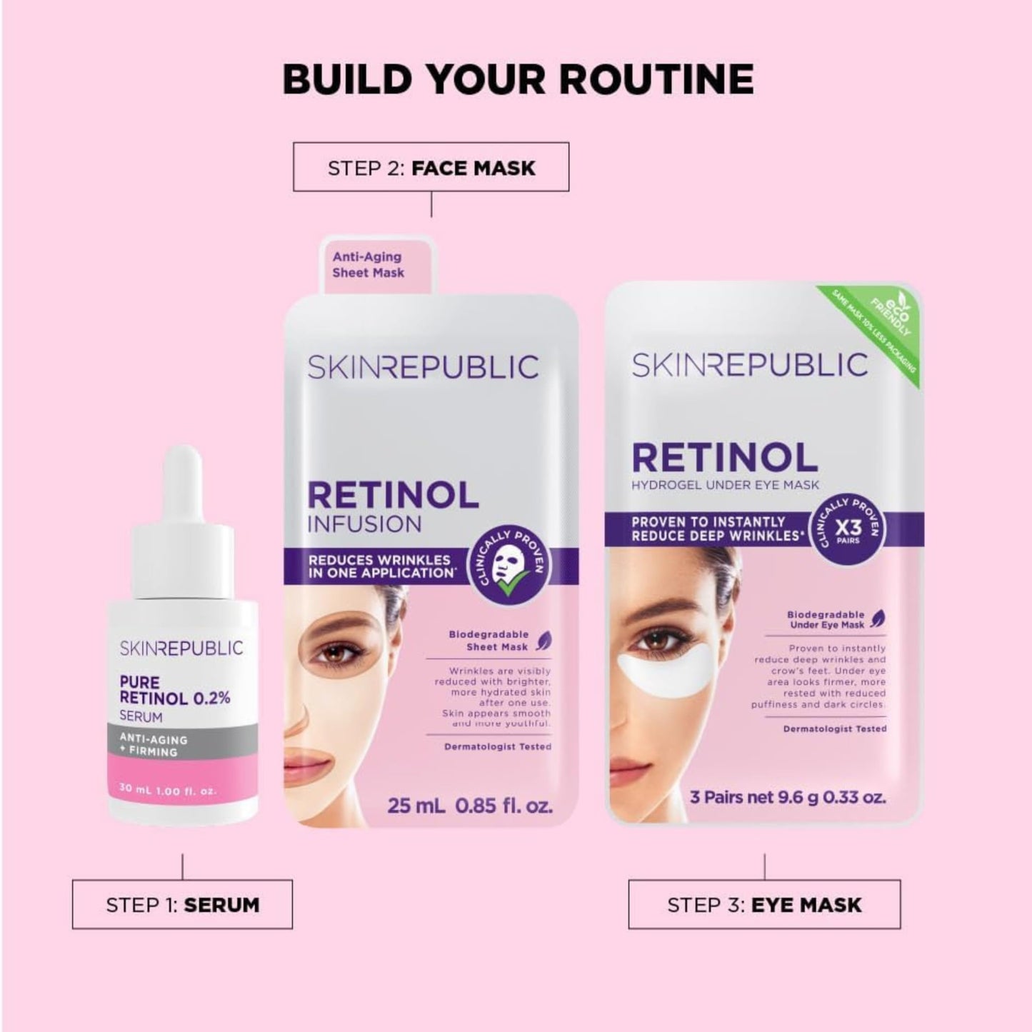 Skin Republic Retinol Under Eye Mask. Clinically Proven to Reduce Crow’s Feet and Deep Wrinkles. Made in Korea. 3 Pack (9 pairs of under eye masks).
