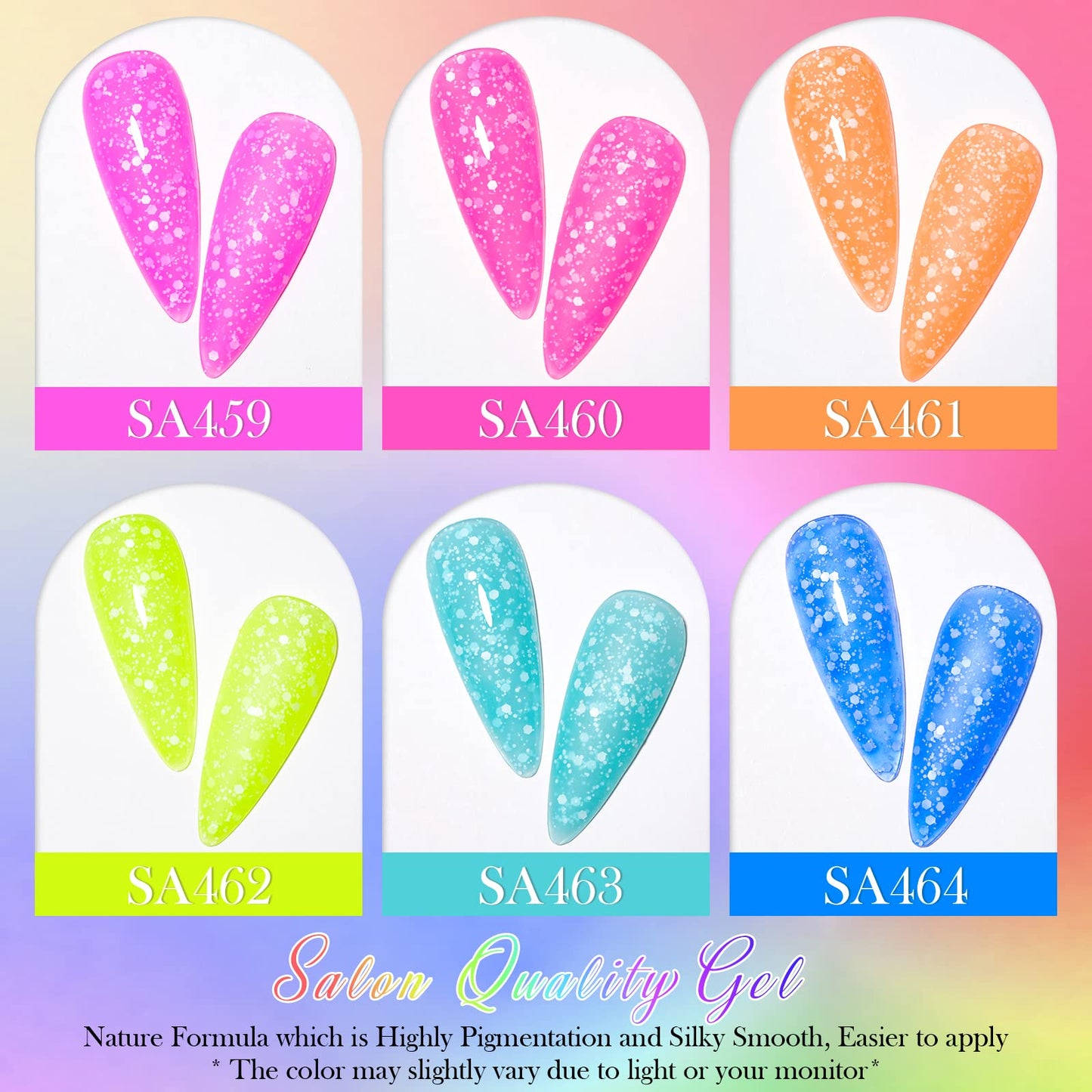 MEET ACROSS Neon Snowflake Gel Nail Polish Set Pastel Gel Polish Set Spring Summer Sparkle Fluorescent Bright Yellow Pink Blue Gel Polish Soak Off Nail Art Salon Design Manicure 6PCS