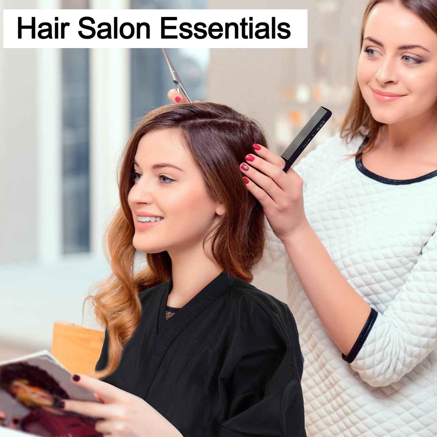 Toulite 8 Pieces Salon Robes Smock for Clients Hair Salon Gown Cape Black Barber Smock Kimono Style Hair Stylist for Clients(1 Pocket)